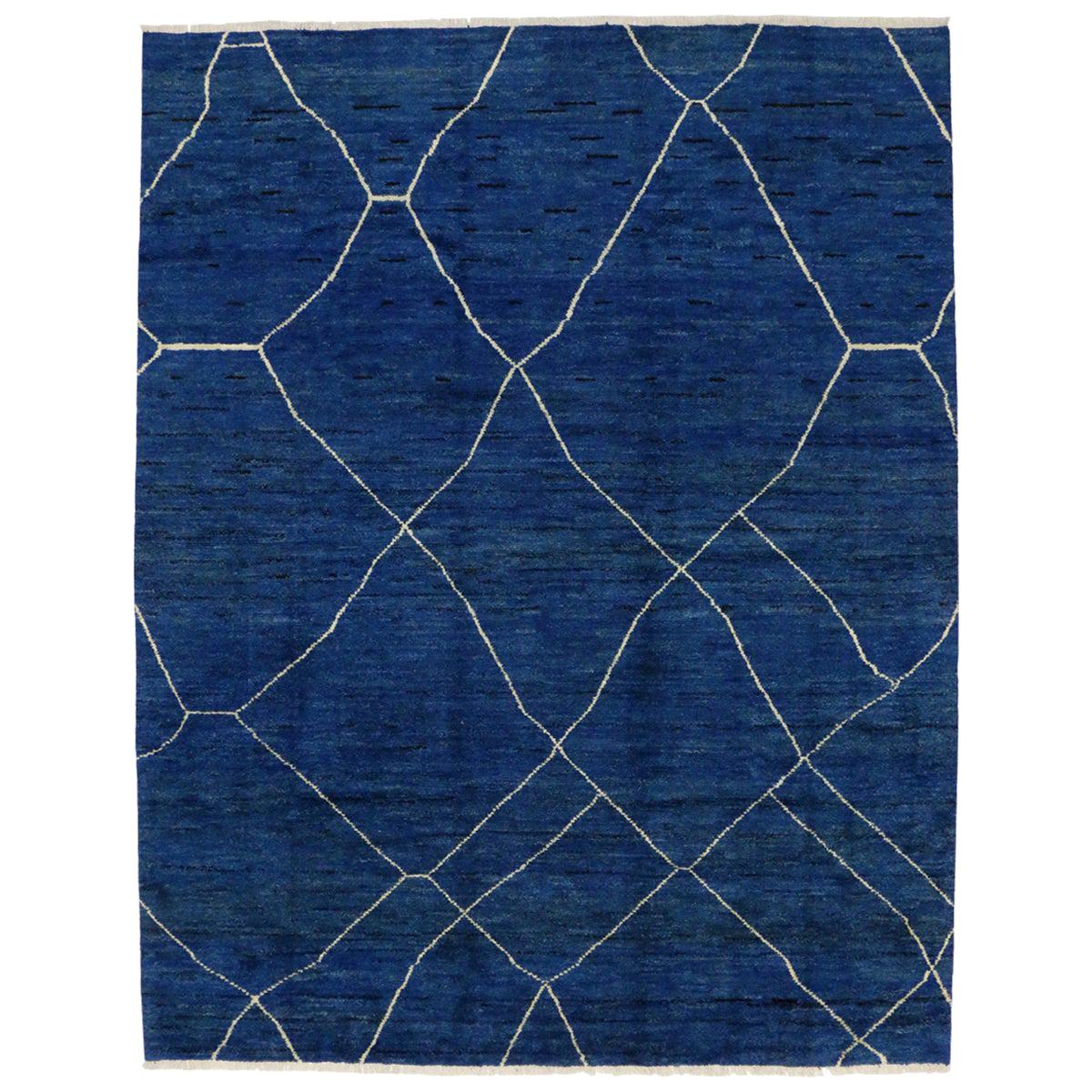 New Contemporary Blue Moroccan Style Rug with Abstract Expressionist Style