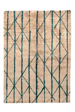 Zeitgenössischer Teppich im marokkanischen Stil mit linearem Design in Teal