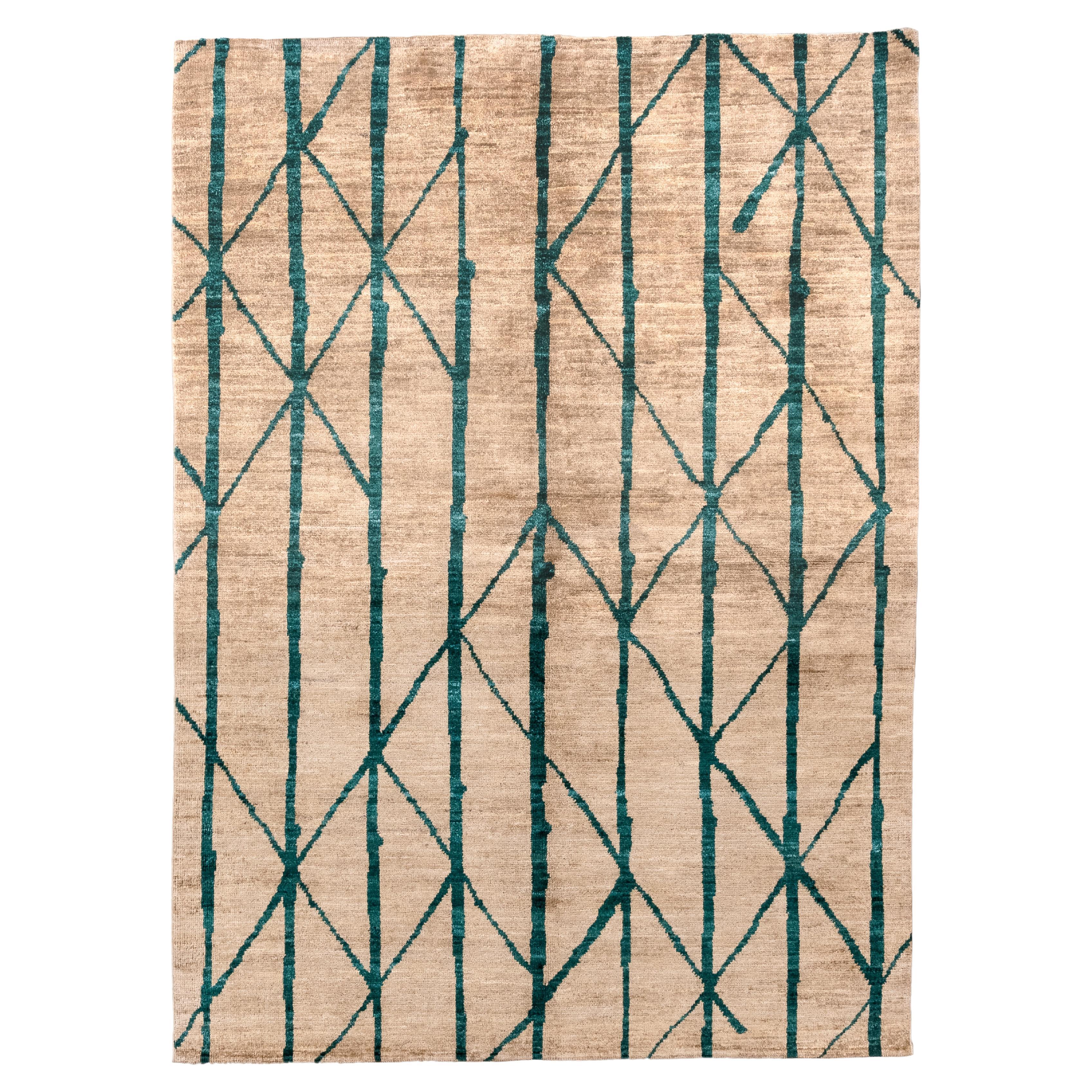 Tapis contemporain de style marocain avec design linéaire sarcelle