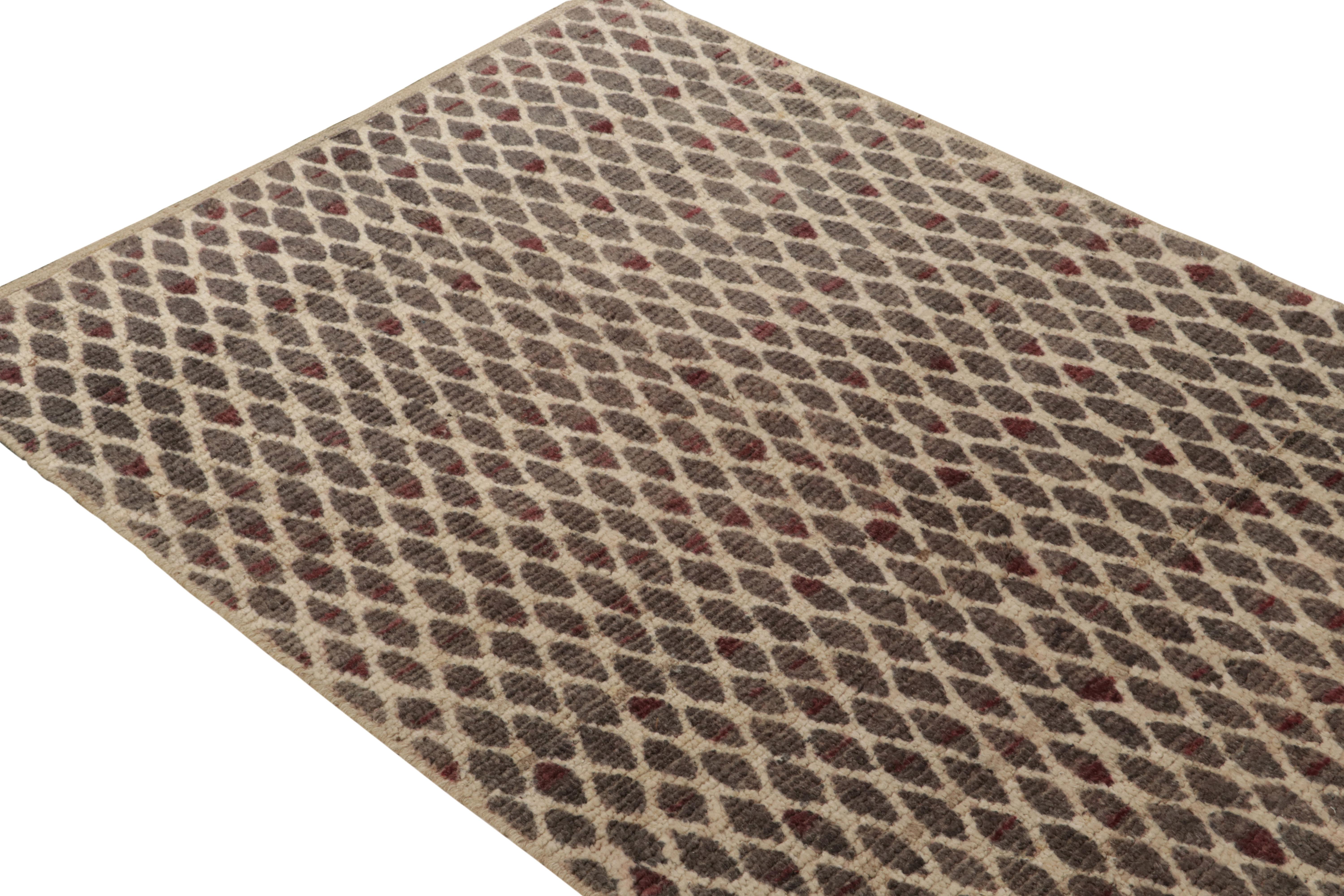 Afghan Rug & Kilim's Contemporary Moroccan Style Runner in Beige-Brown, Grey & Red For Sale