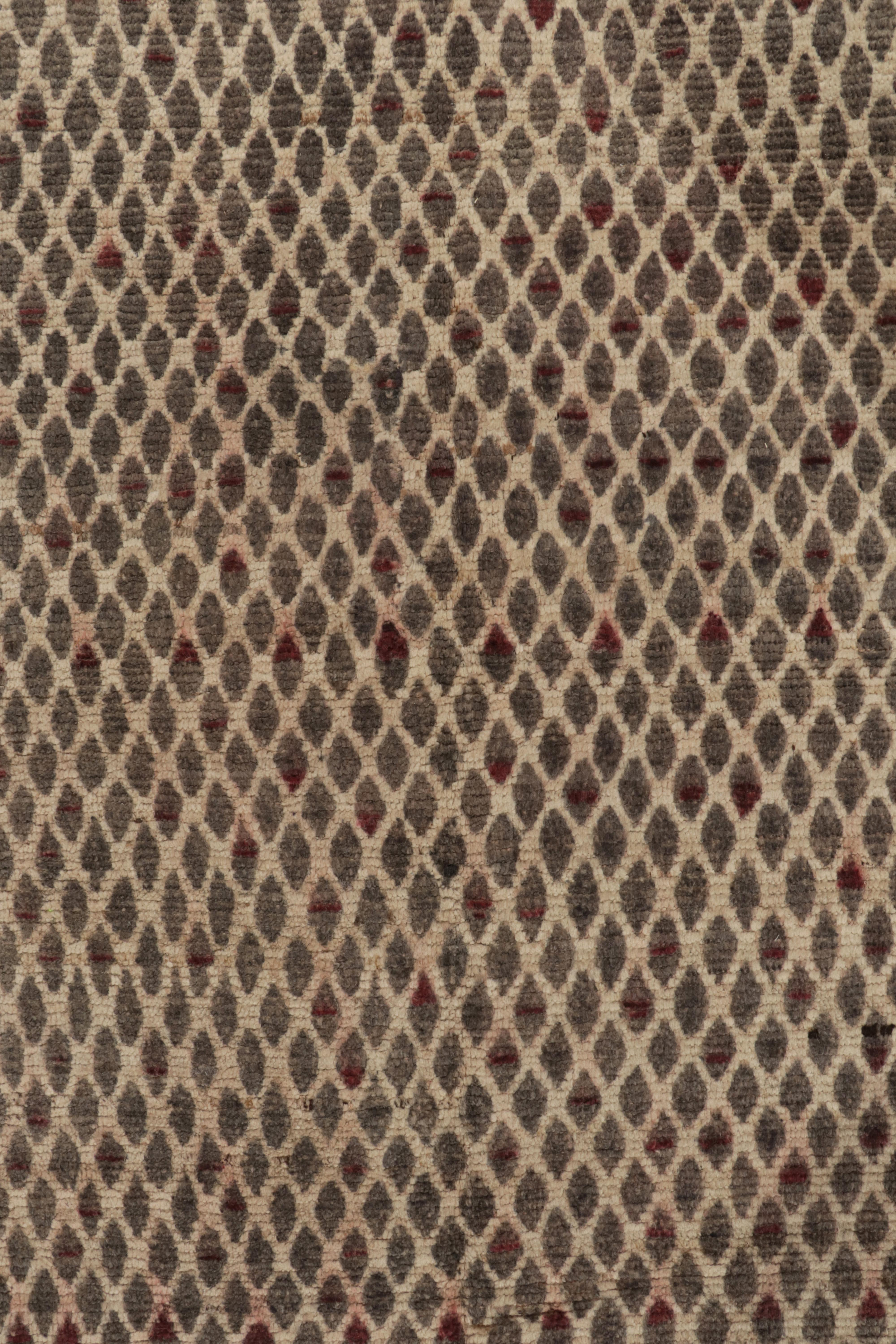 Hand-Knotted Rug & Kilim's Contemporary Moroccan Style Runner in Beige-Brown, Grey & Red For Sale