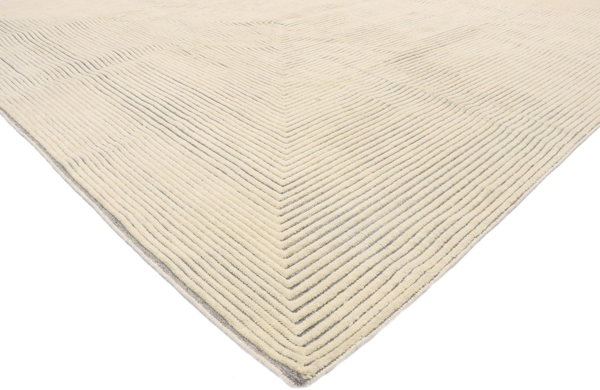 Modern New Contemporary Moroccan Style Souf Rug with Raised Minimalist Design For Sale