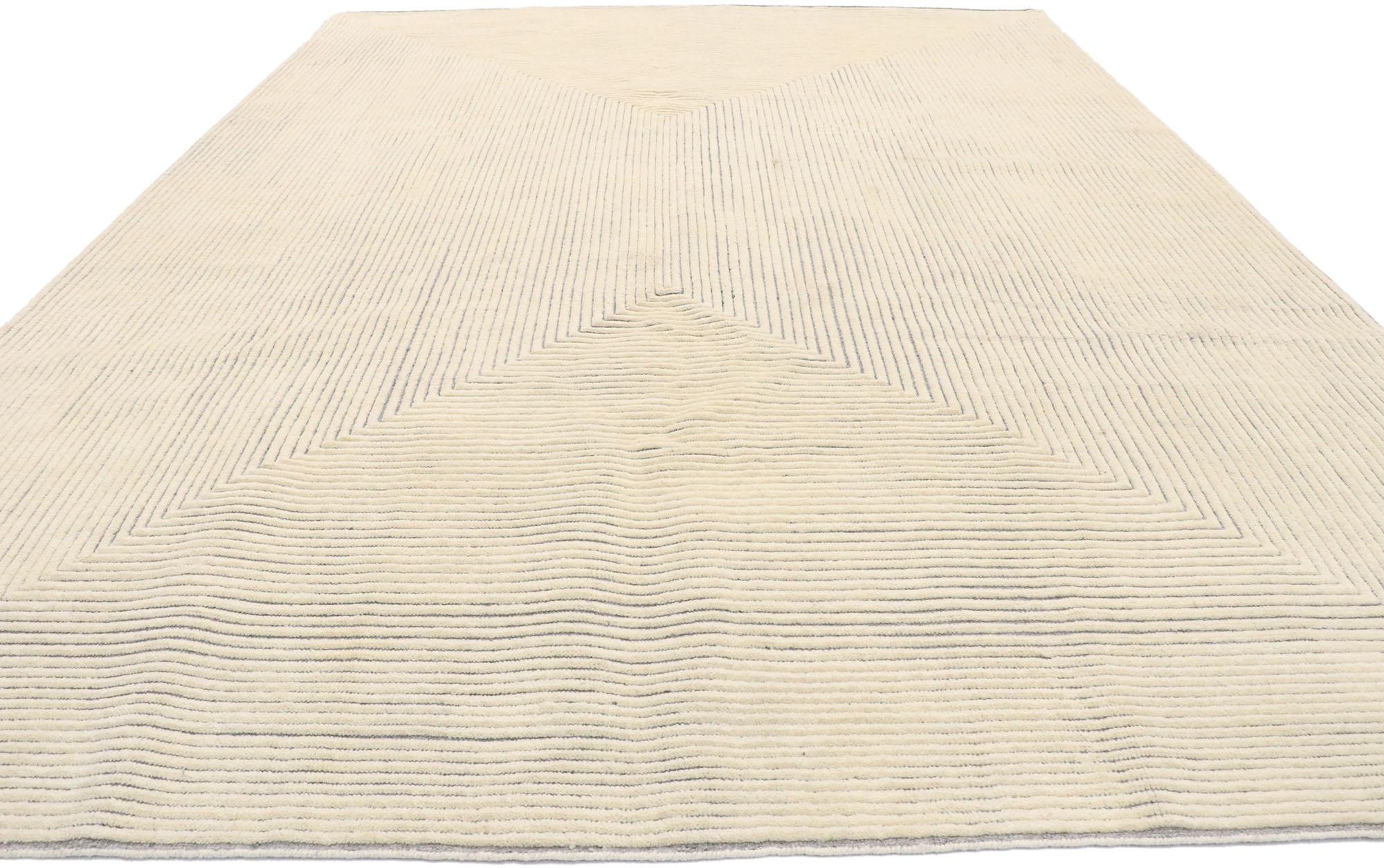 Indian New Contemporary Moroccan Style Souf Rug with Raised Minimalist Design For Sale