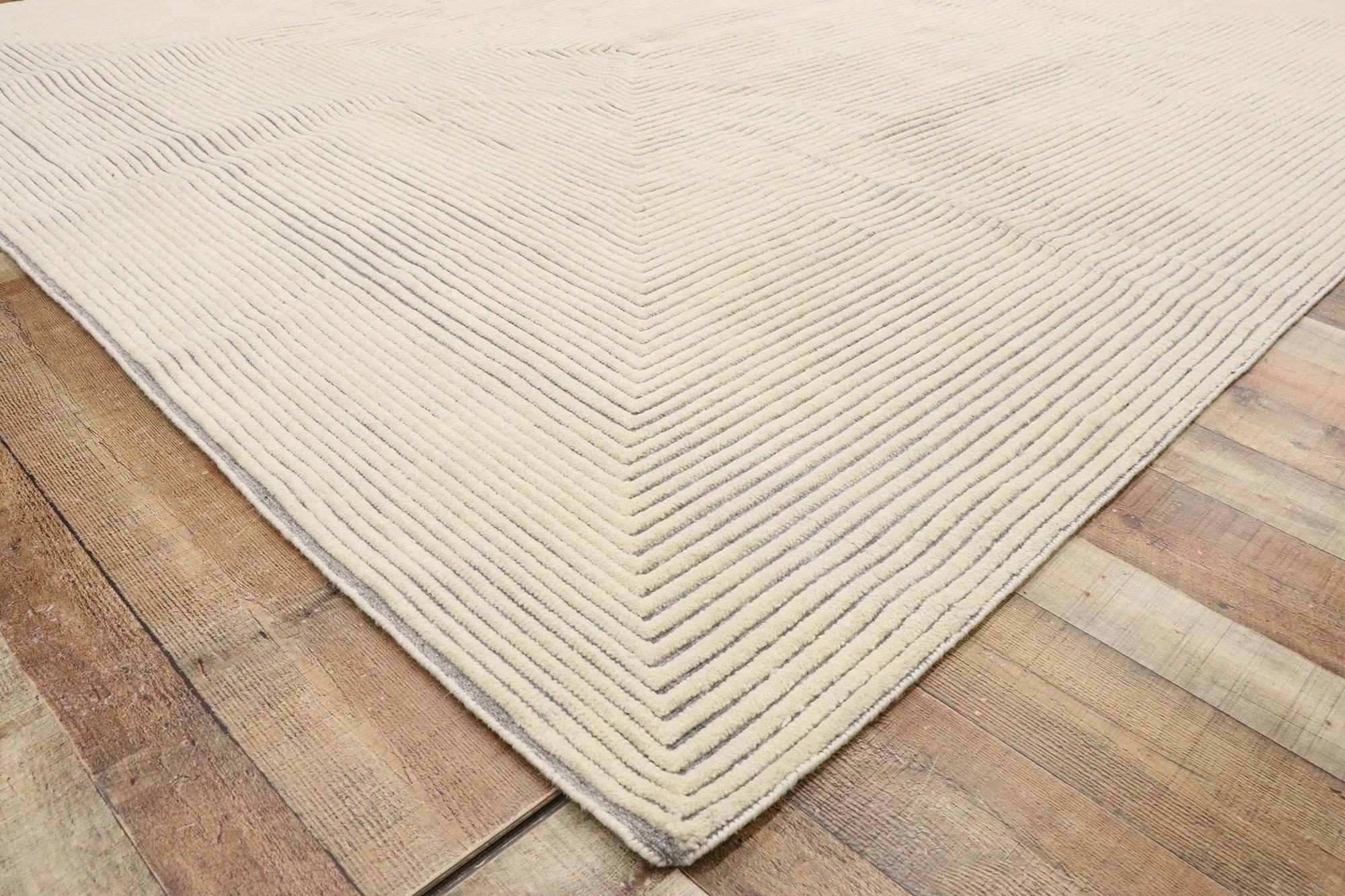 Wool New Contemporary Moroccan Style Souf Rug with Raised Minimalist Design For Sale