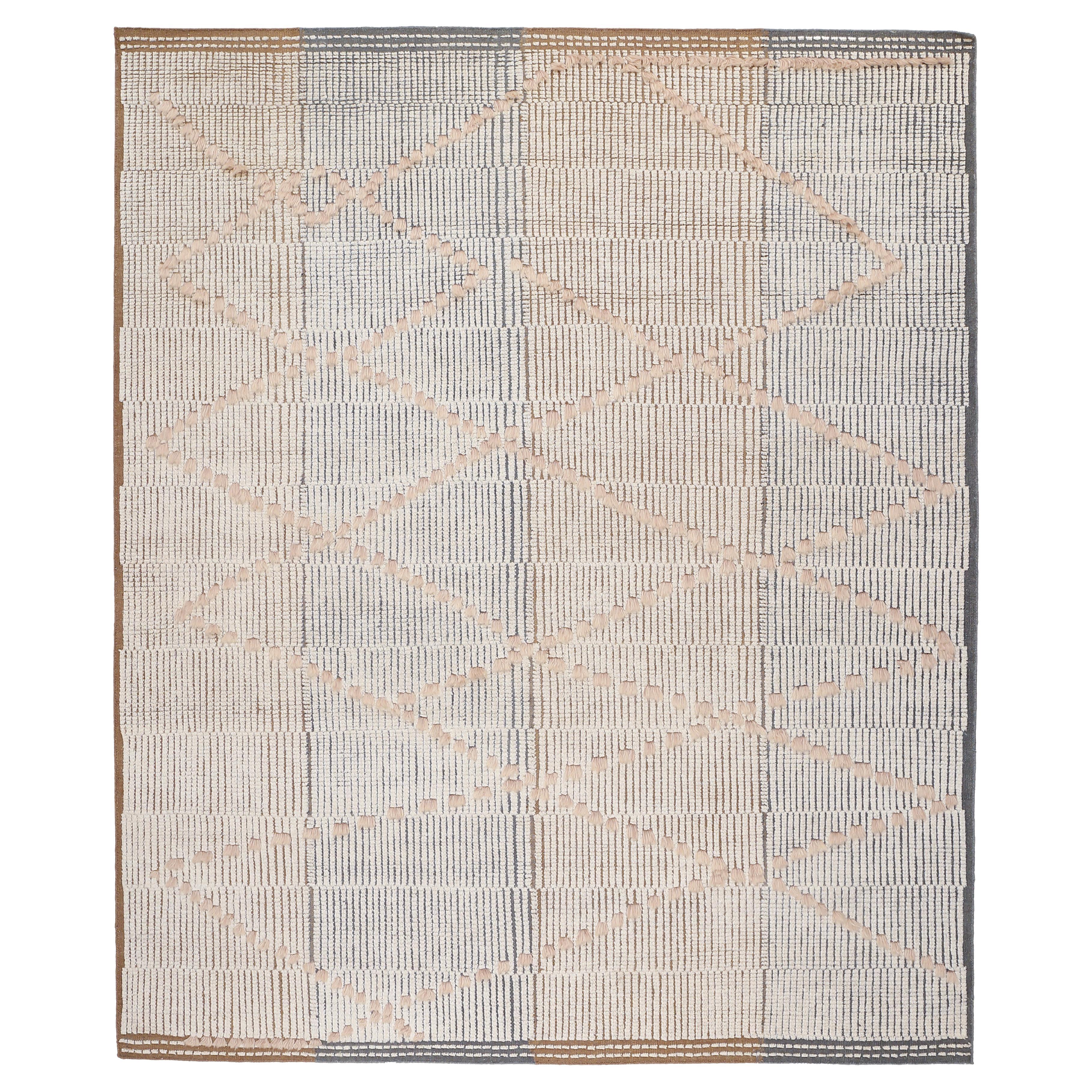 Contemporary Moroccan Style Temara Rug in White and Blush Pink For Sale
