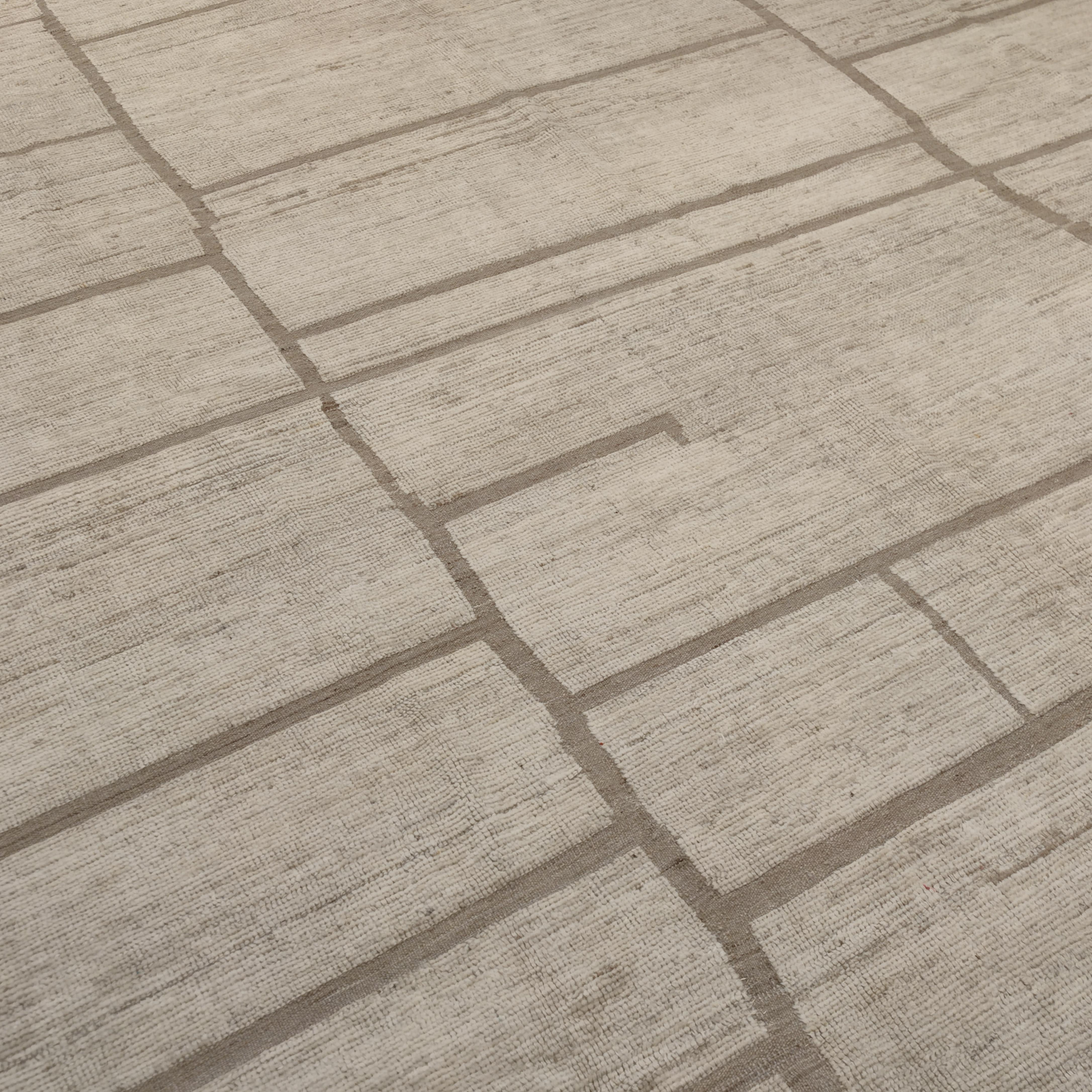 Afghan Contemporary Moroccan Style White and Taupe Madison Rug by Alberto Levi Gallery