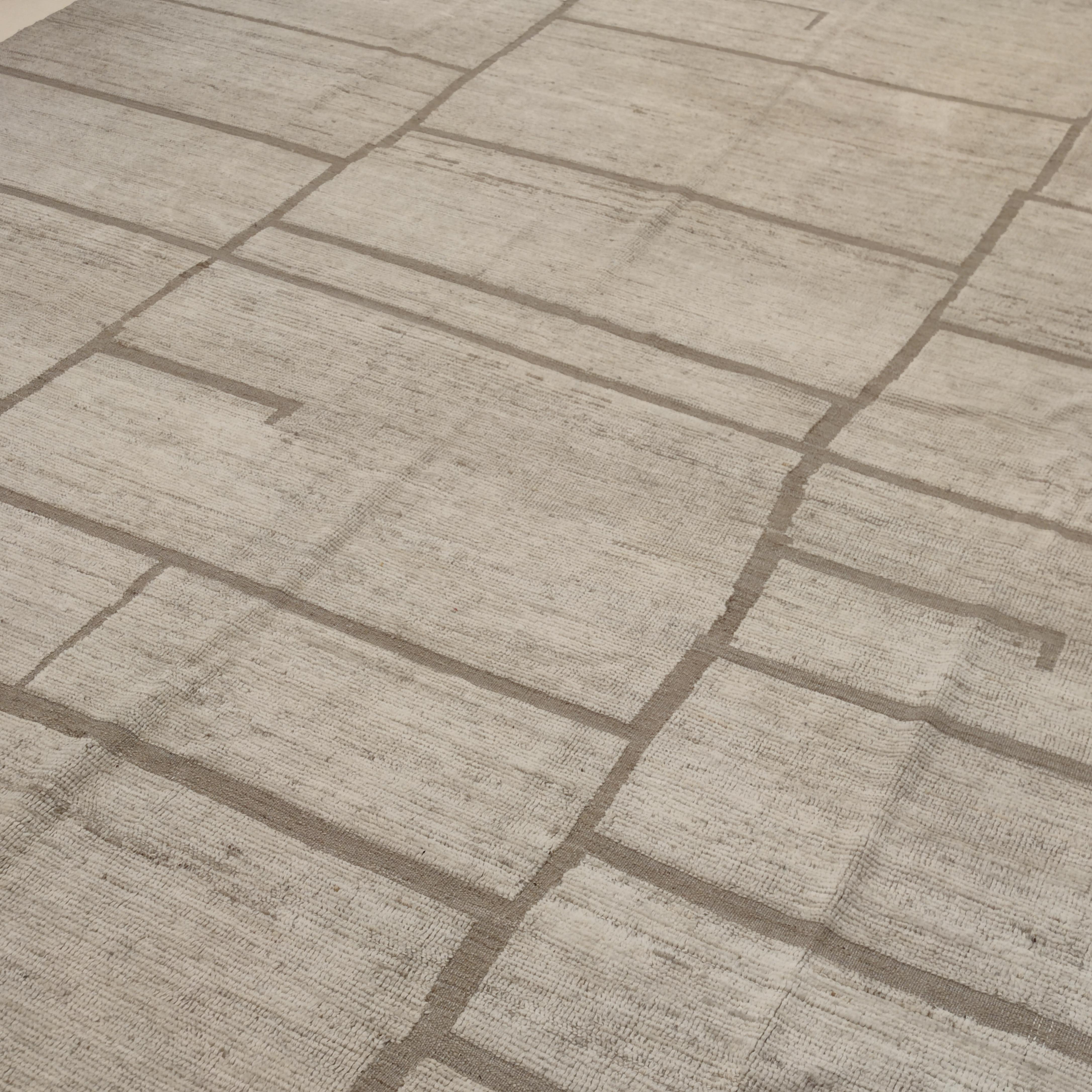 Hand-Knotted Contemporary Moroccan Style White and Taupe Madison Rug by Alberto Levi Gallery