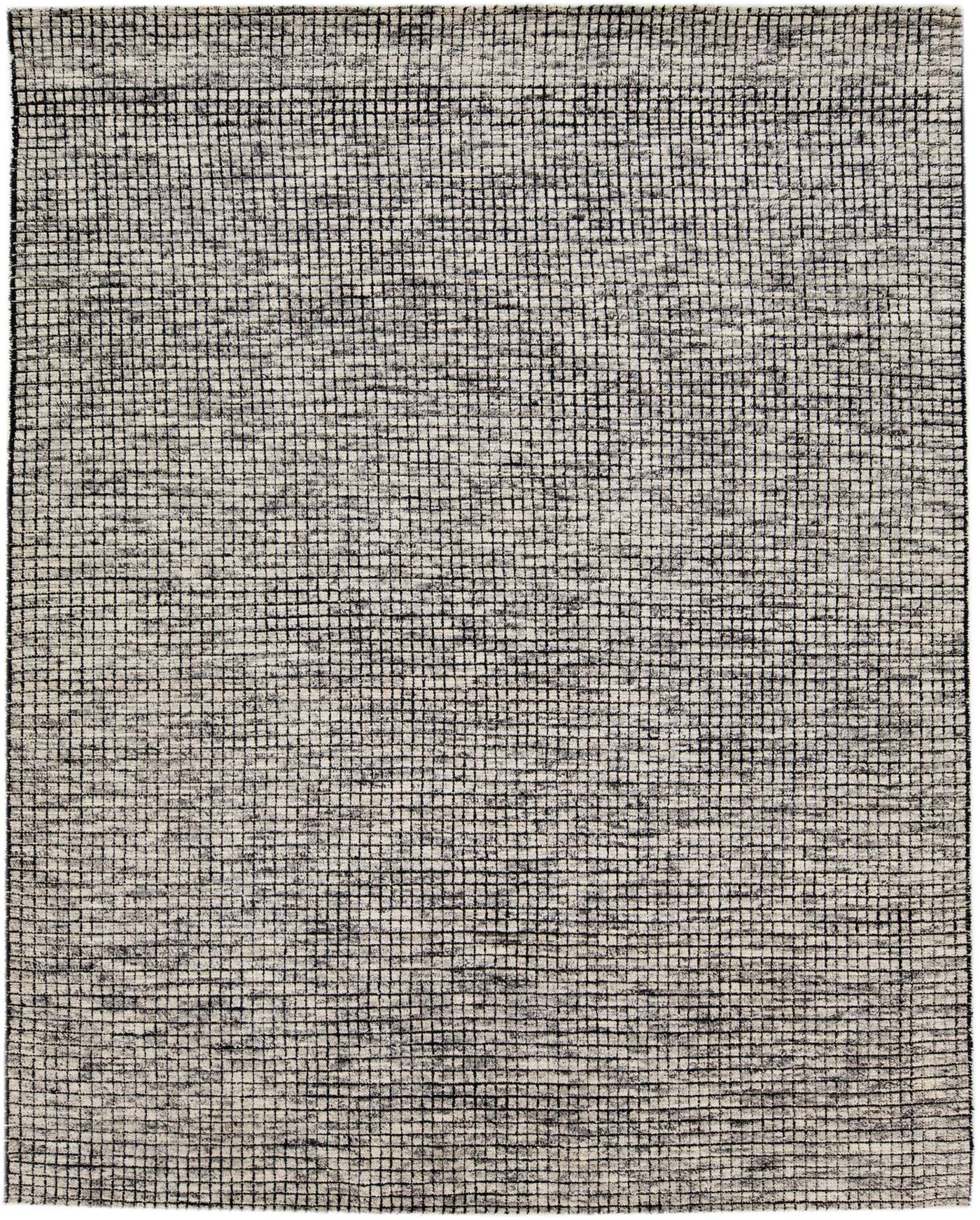 Contemporary Moroccan Style Wool Rug In Beige/Black Seamless Geometric ...