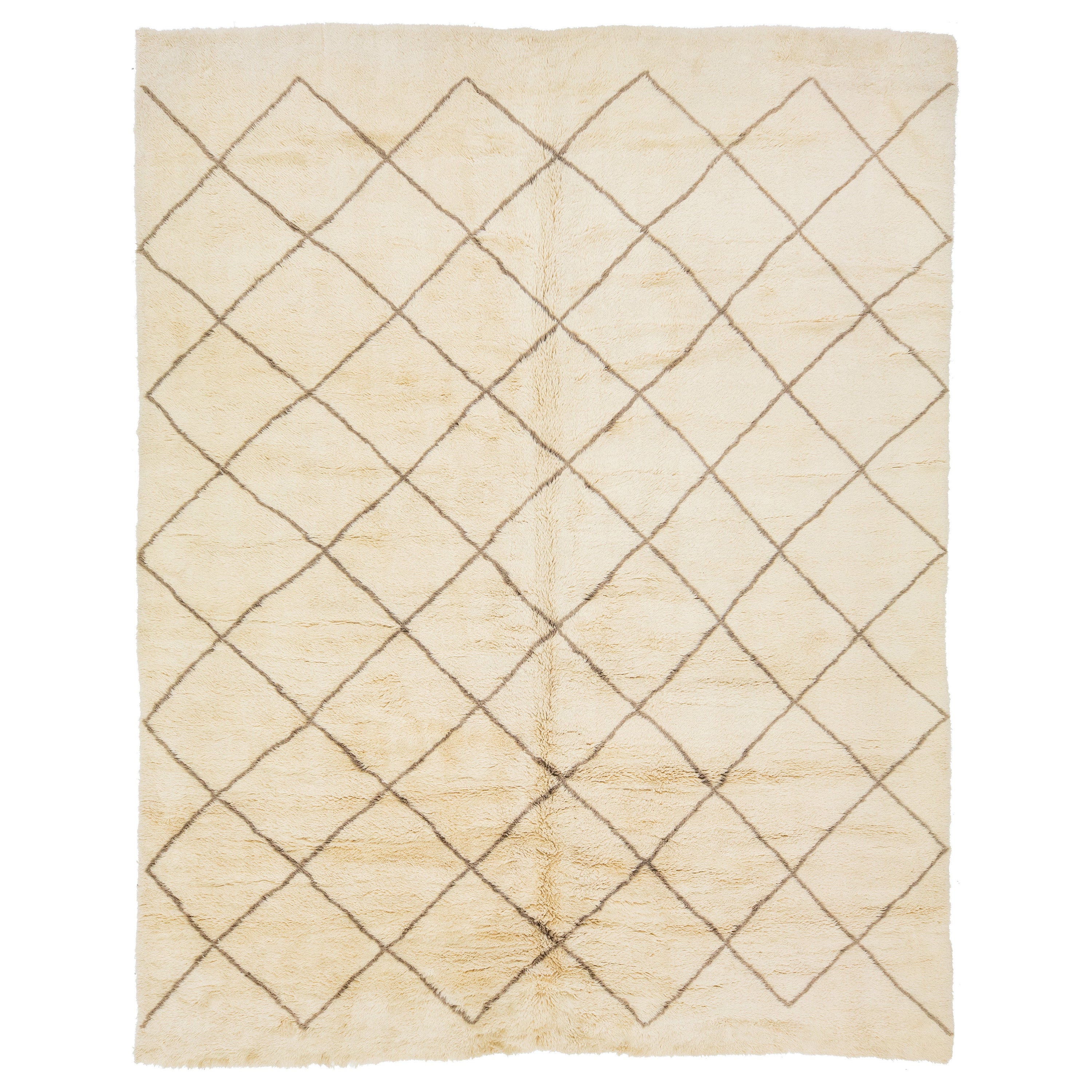 Contemporary Moroccan Style Wool Rug In Beige Color With Geometric Design