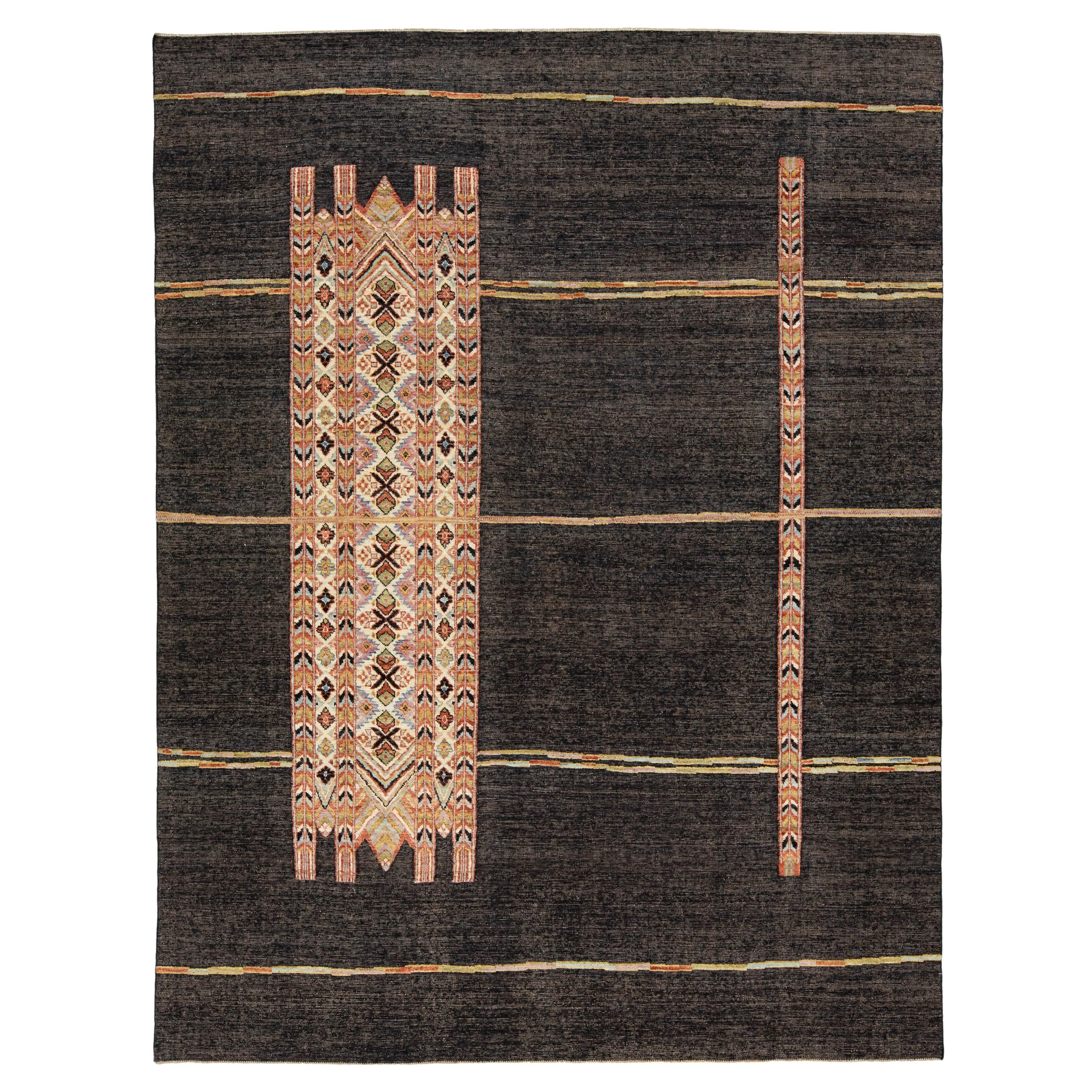 Contemporary Moroccan Style Wool Rug In Charcoal Color With Tribal Pattern