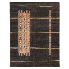 Contemporary Moroccan Style Wool Rug In Charcoal Color With Tribal Pattern