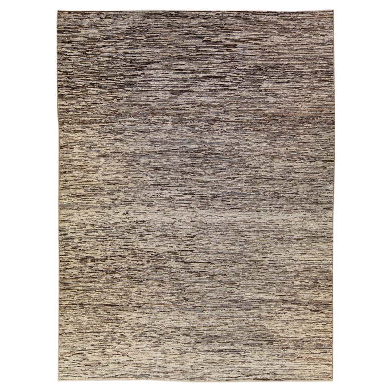 Modern Abstract Hand-Tufted Wool Rug in Brown For Sale at 1stDibs