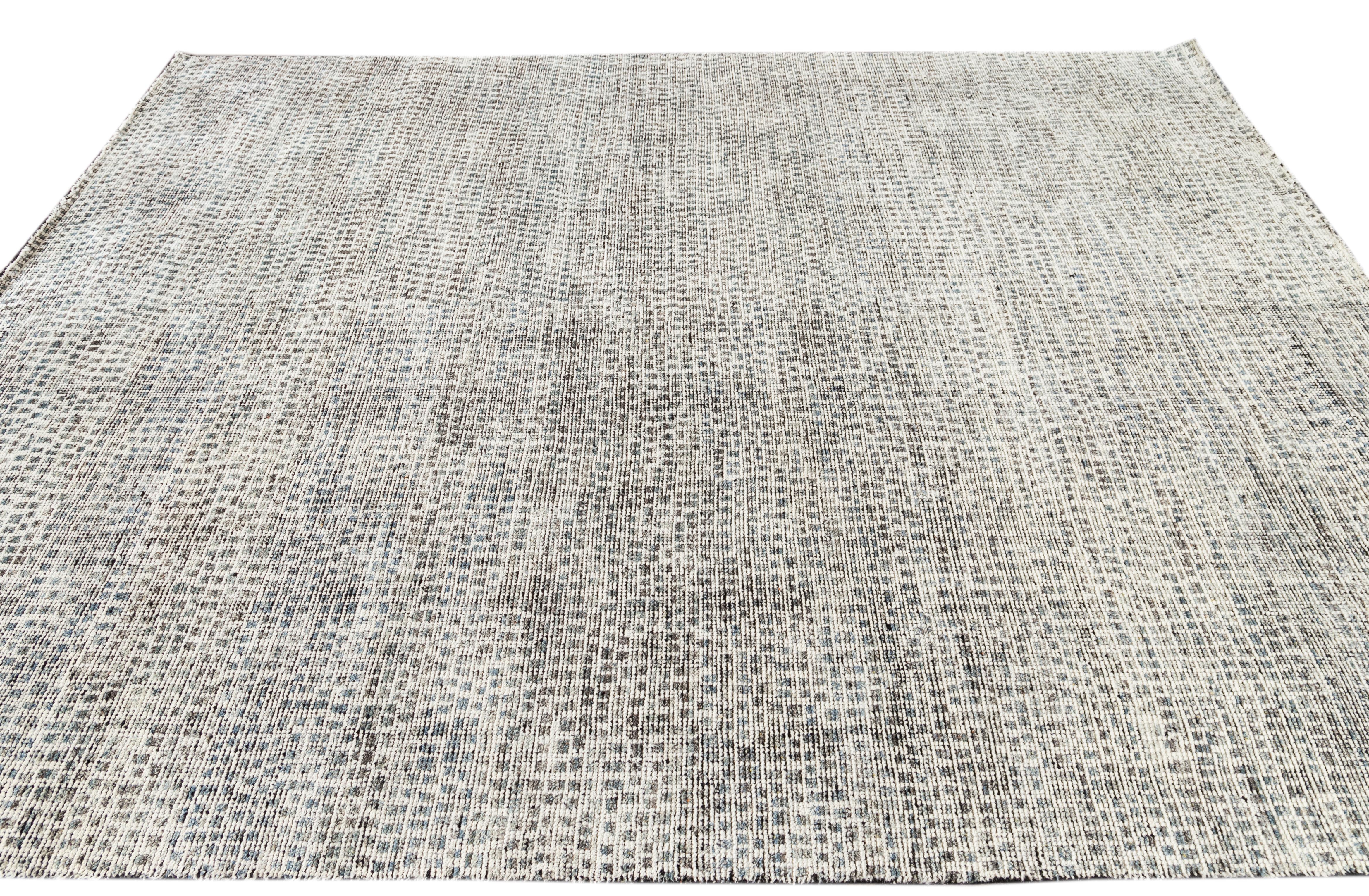 Afghan Contemporary Moroccan Style Wool Rug with Allover Design in Gray and Blue For Sale