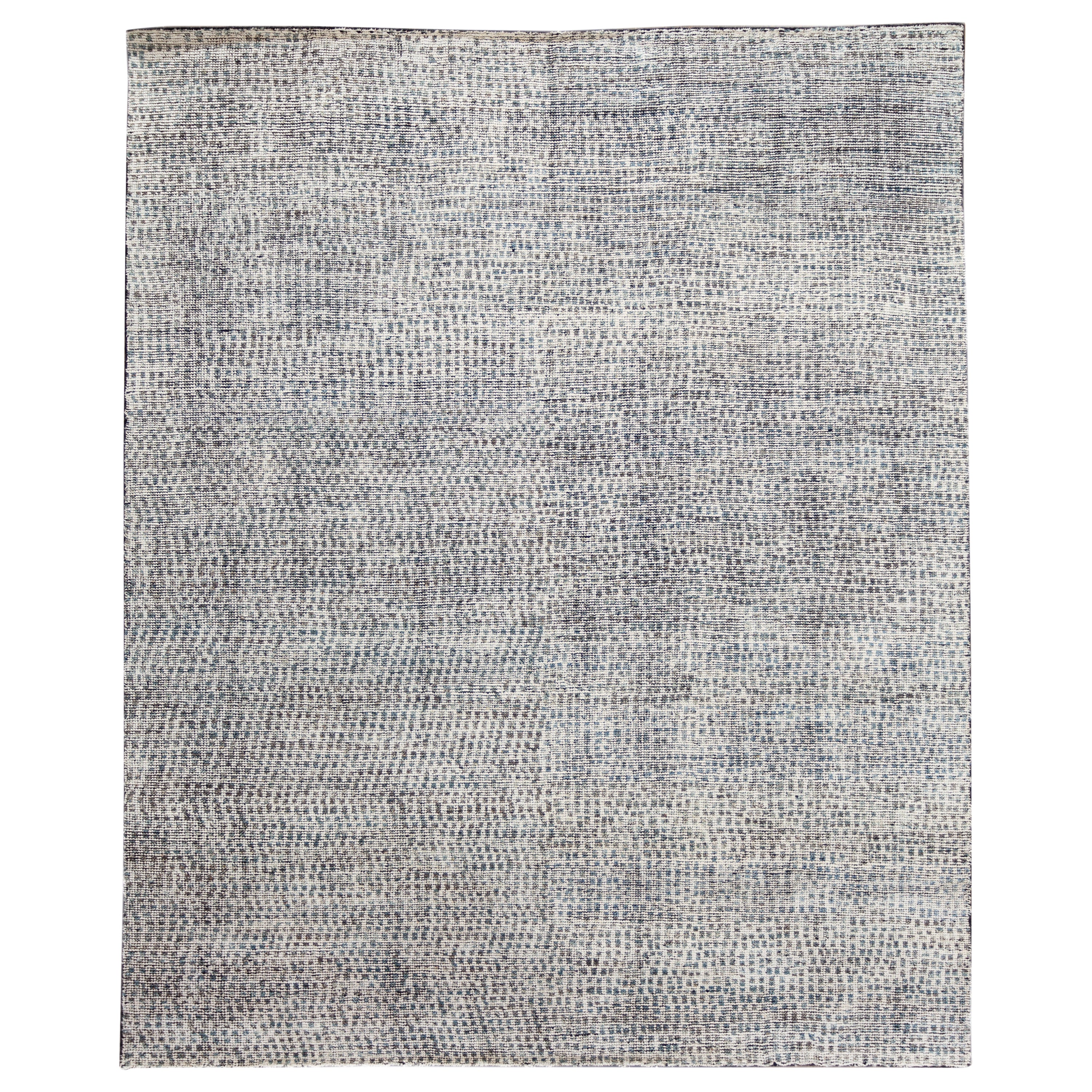 Zeitgenössischer Wollteppich im marokkanischen Stil mit Allover-Design in Grau und Blau