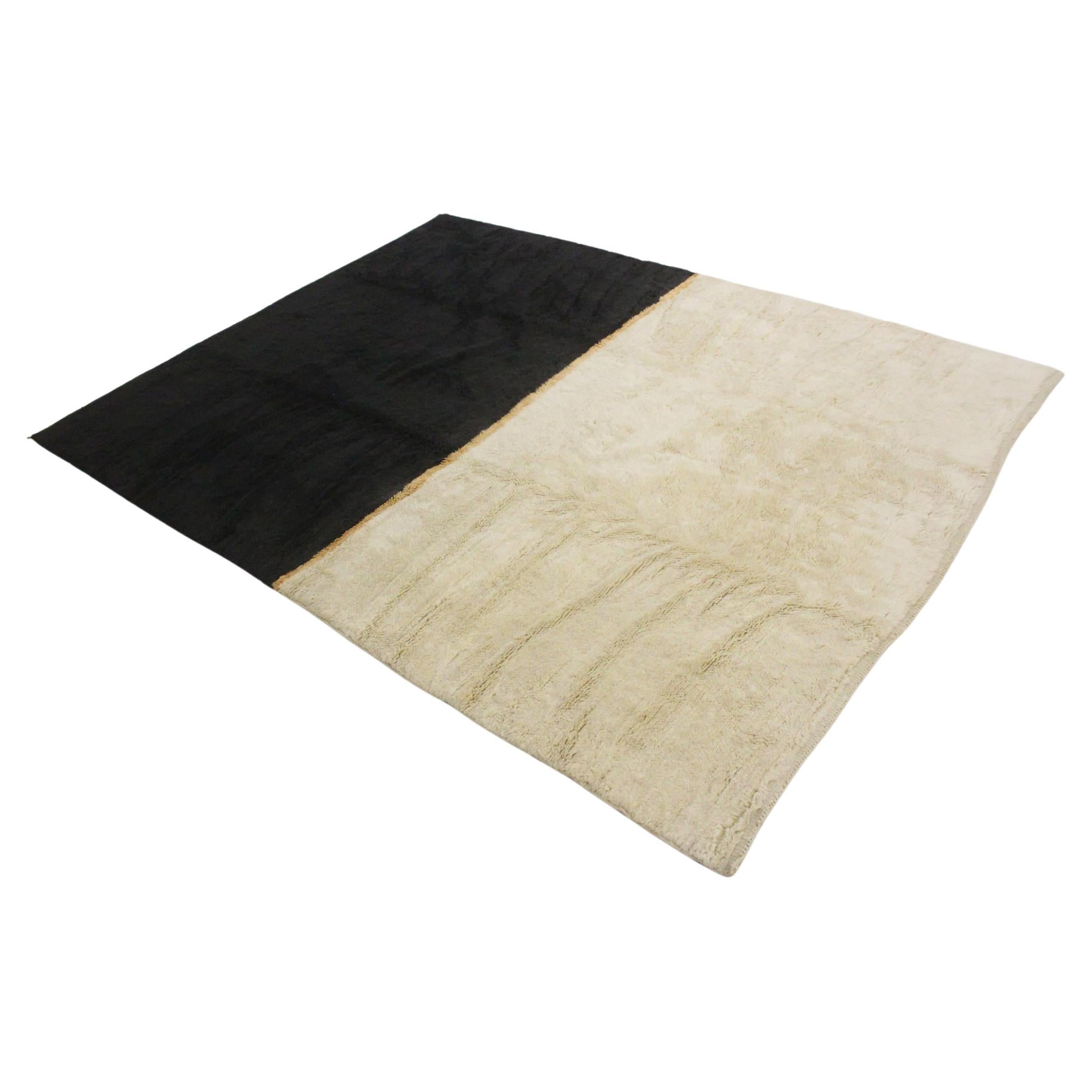 Contemporary Moroccan wool Mrirt rug - Beige/black - 8.2x10.6feet / 252x325cm