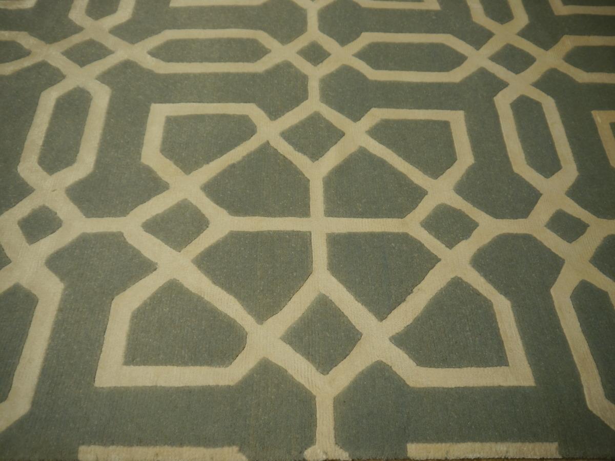 Moroccan Mosaic Design Rug Hand Knotted Wool and Silk Djoharian Collection For Sale 4