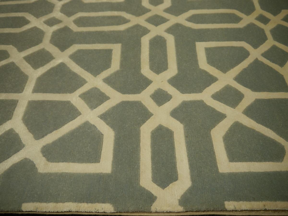 Indian Contemporary Mosaic Design Rug Hand Knotted Wool and Silk Djoharian Collection For Sale