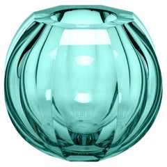 Contemporary Moser Beryl Green Faceted Globe Vase