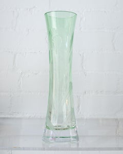 Contemporary Moser Green Hand Etched Iris Crystal Vase