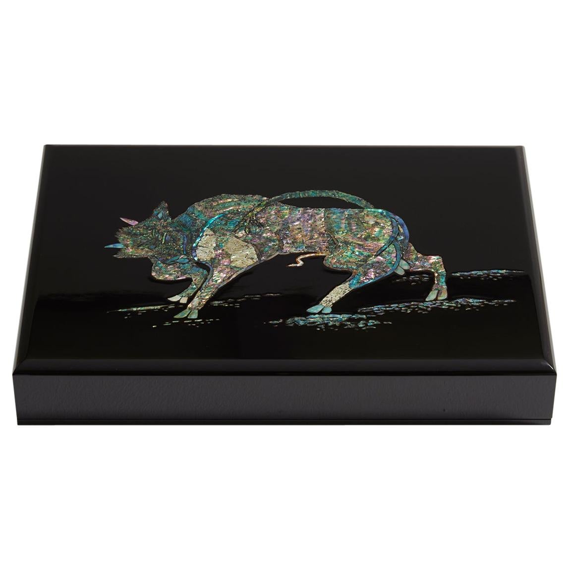 Contemporary Unique Black Document Box with Bull Design by Arijian For Sale