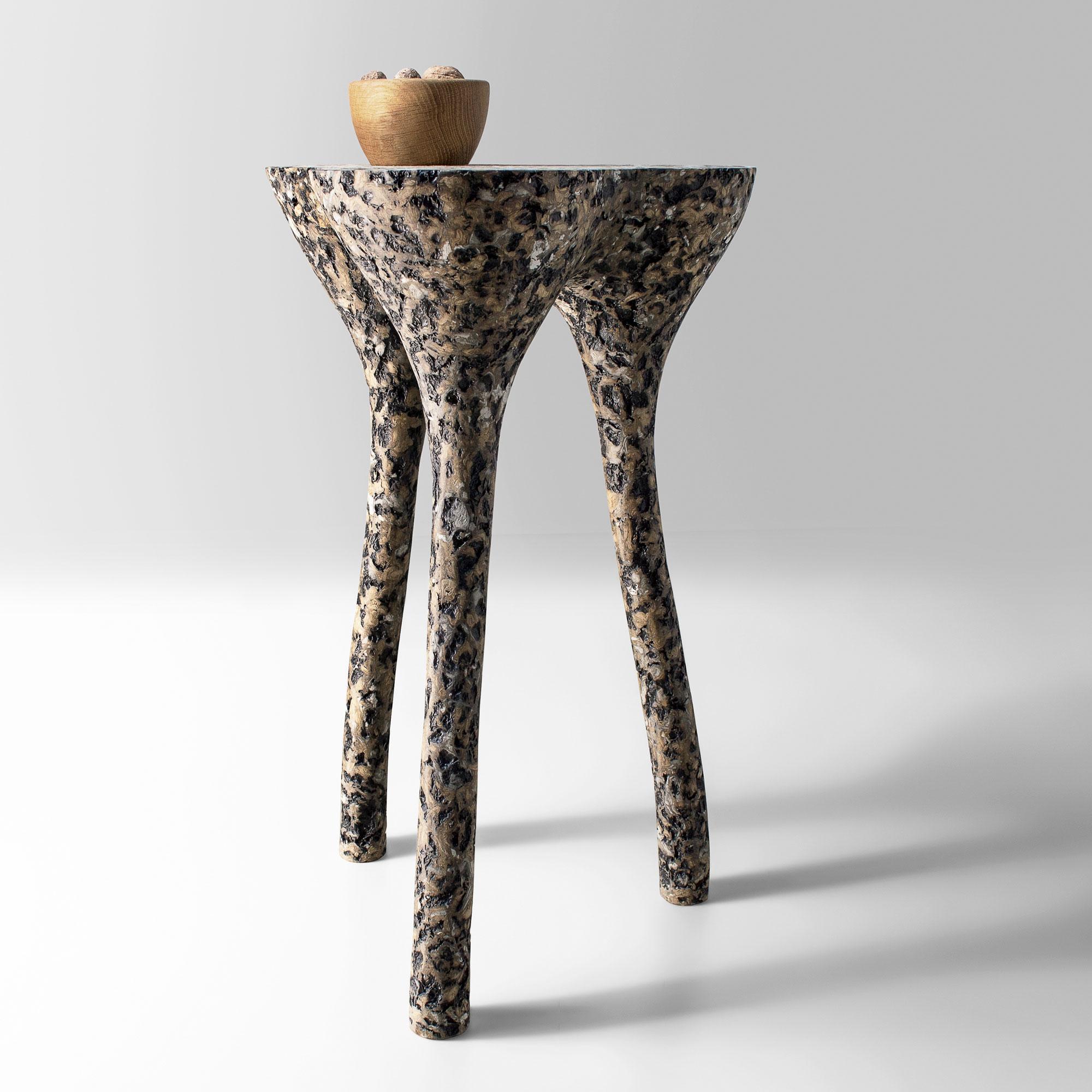 Lithuanian Contemporary mottled tripod side table, interior accent by Donatas Žukauskas For Sale