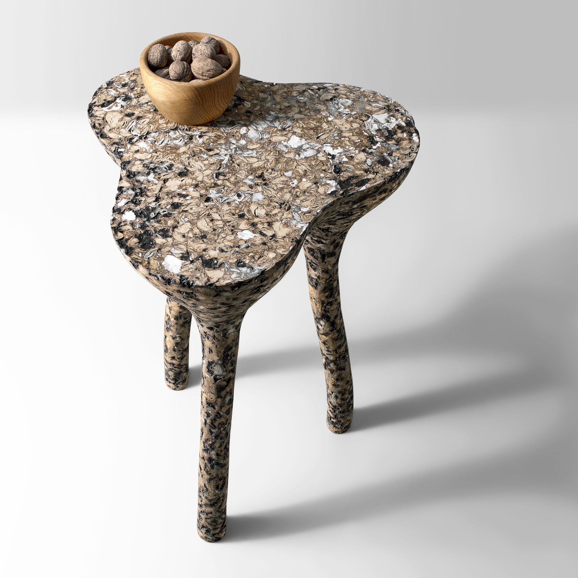Hand-Crafted Contemporary mottled tripod side table, interior accent by Donatas Žukauskas For Sale