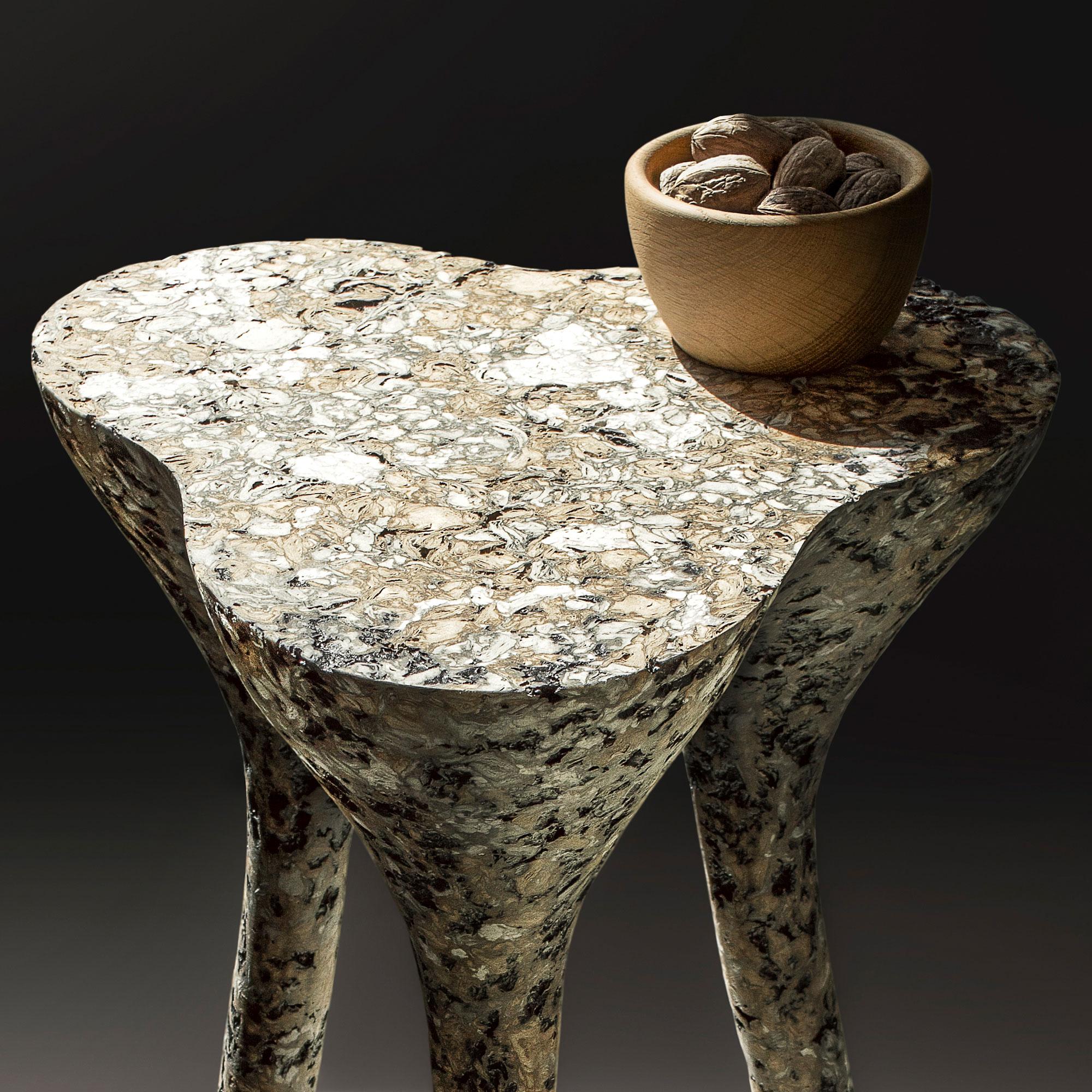 Contemporary mottled tripod side table, interior accent by Donatas Žukauskas For Sale 1