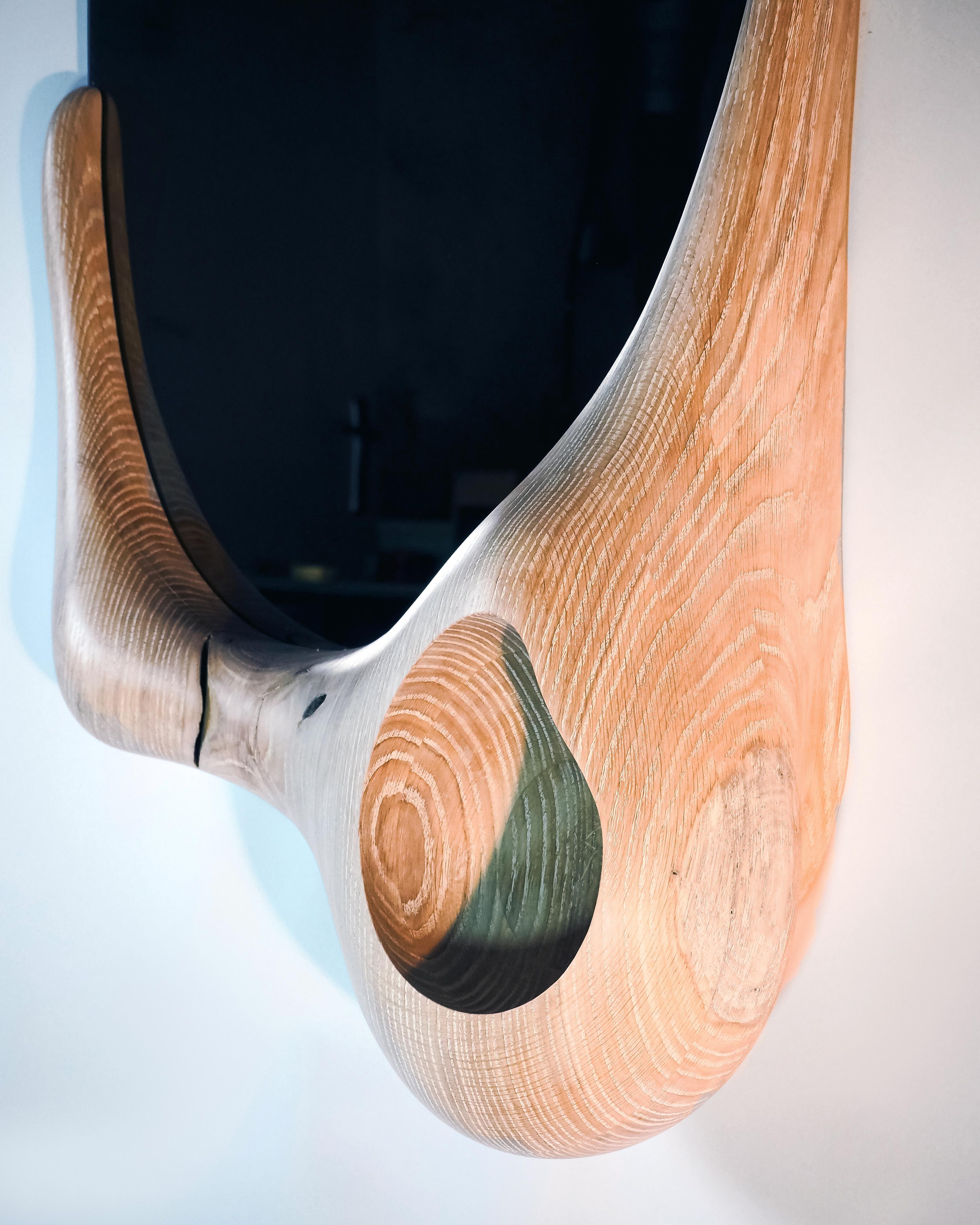 Hand-Carved Contemporary Mound Mirror by tom jablin For Sale