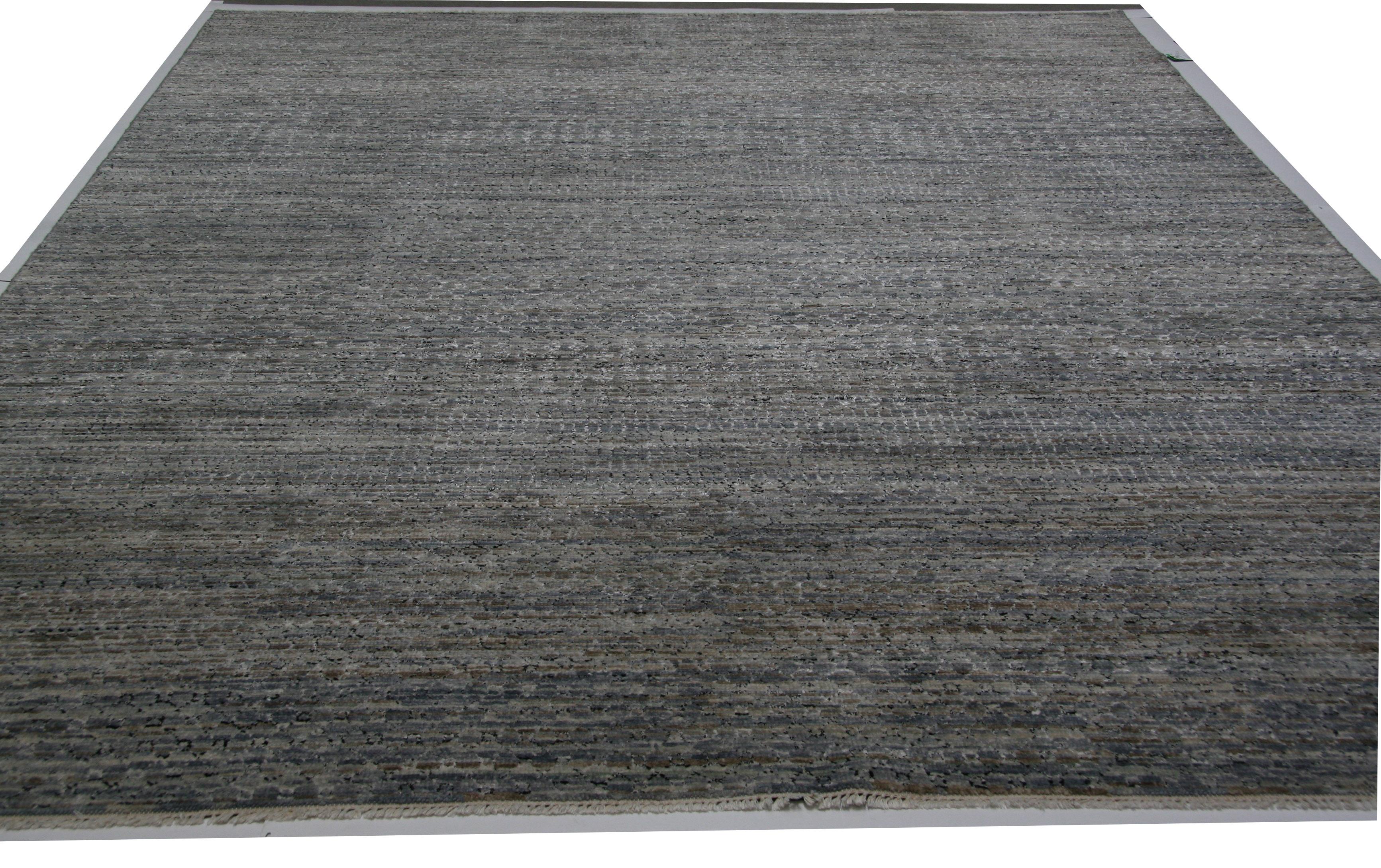 Hand-Knotted Contemporary Multi-Color Gabbeh with Silver and Blue