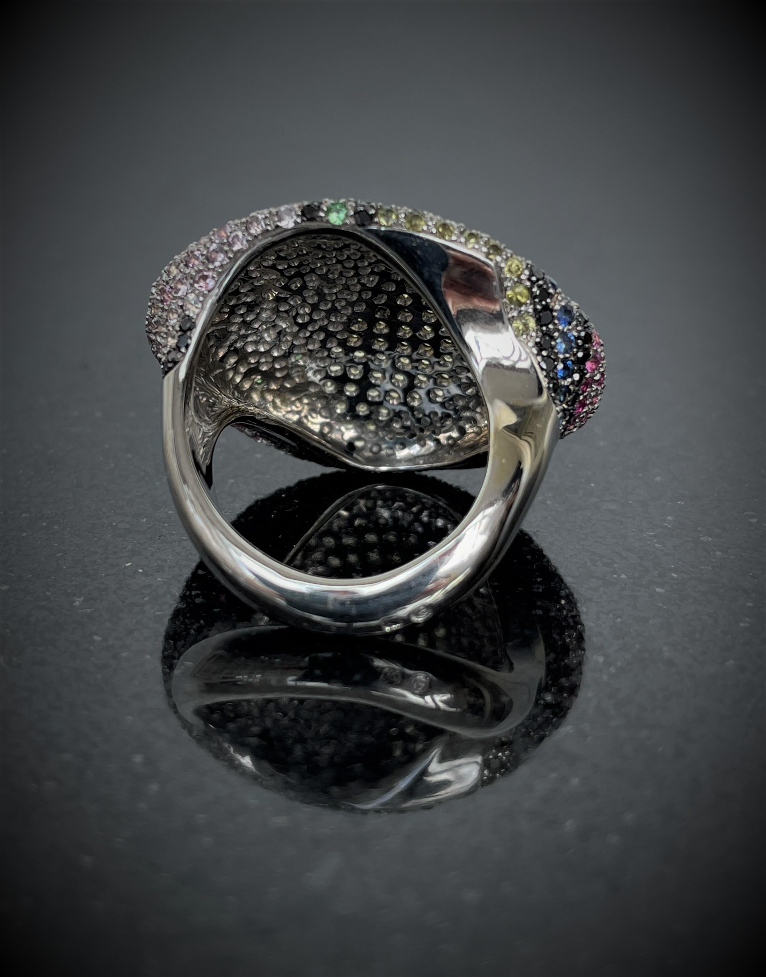 Contemporary Rosior one-off Multi-Color Gemstone Cocktail Ring set in White Gold For Sale