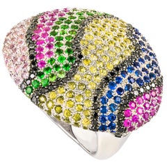 Rosior one-off Multi-Color Gemstone Cocktail Ring set in White Gold
