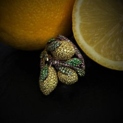 Rosior Diamond and Tsavorite "Lemon Tree" Cocktail Ring