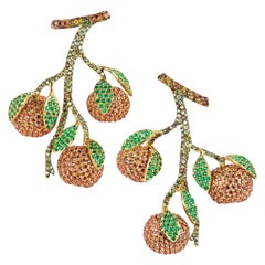 Rosior one-off Multi-Color Gemstone "Mandarin" Long Earrings set in Yellow Gold