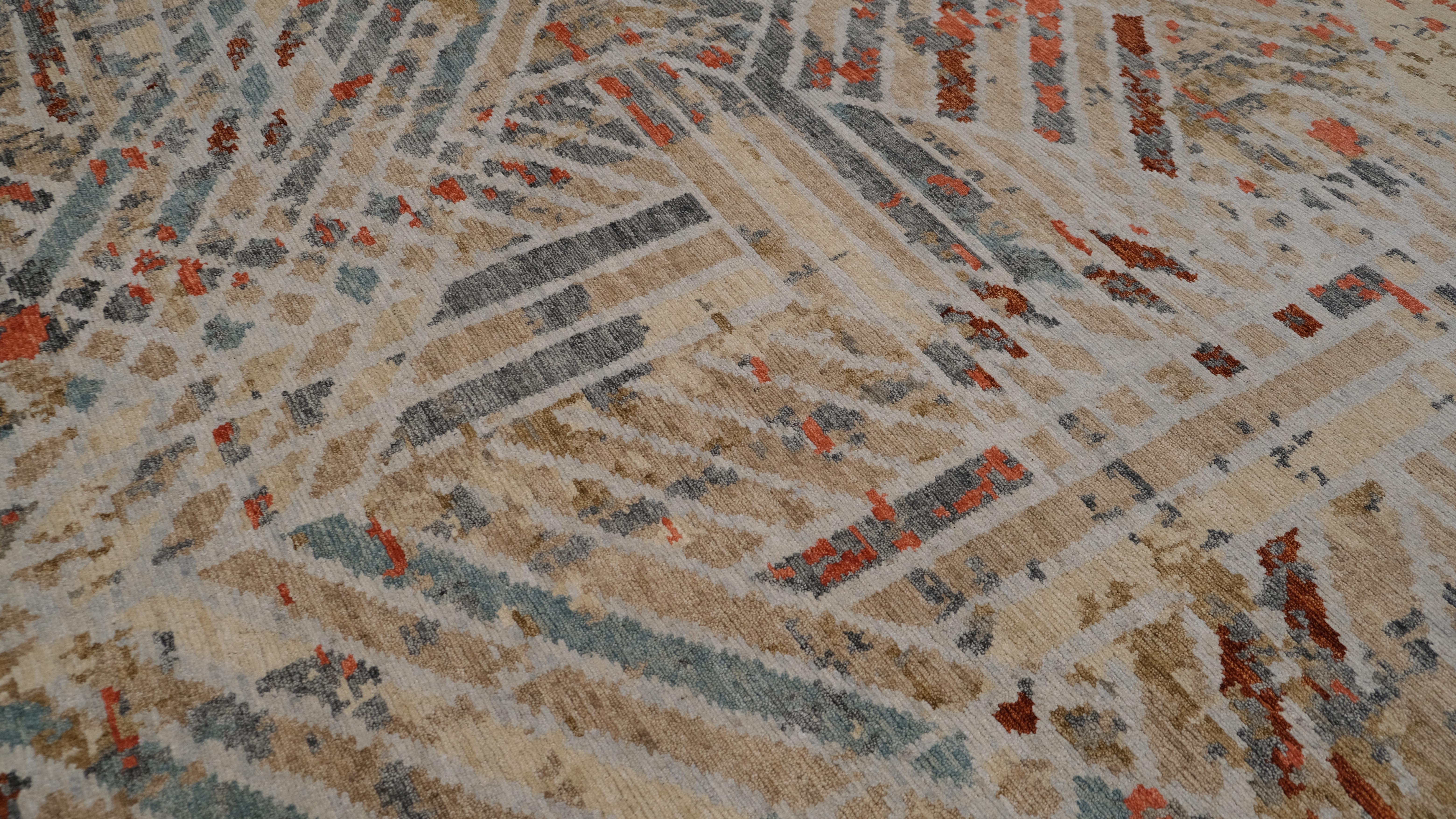 Contemporary Multi-Colored Abstract Geometric Wool Rug 9'2''x11'10'' (Moderne) im Angebot