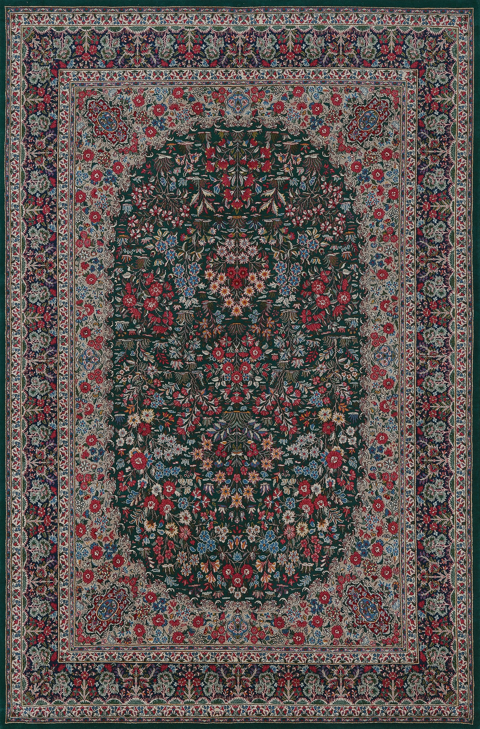Contemporary Multi-colored Floral Hand-Woven Wool Kerman Style Rug