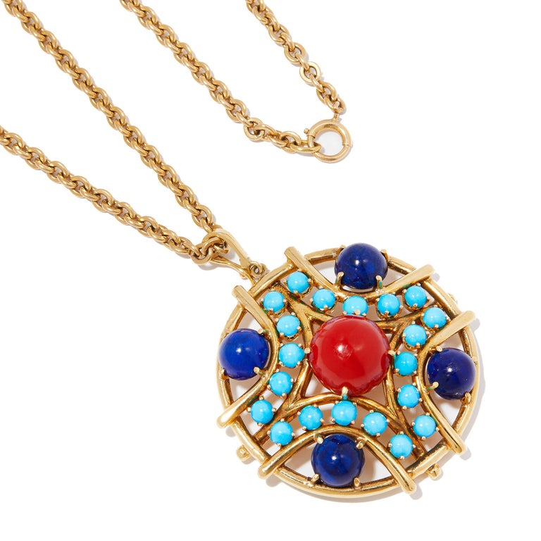 Contemporary Multi Colored Gemstone Medallion Necklace For Sale at 1stDibs