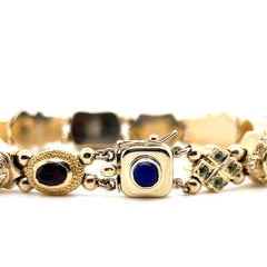 Contemporary Multi-Gemstone 14k Yellow Gold Link Bracelet 1990s