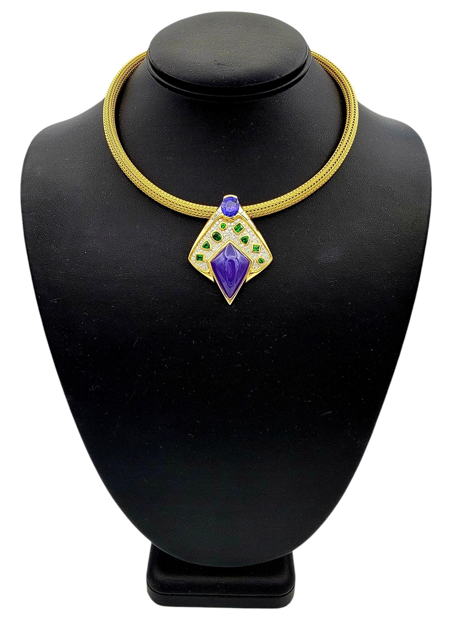 Contemporary Multi-Gemstone and Diamond 18 Karat Yellow Gold Statement Necklace For Sale 5