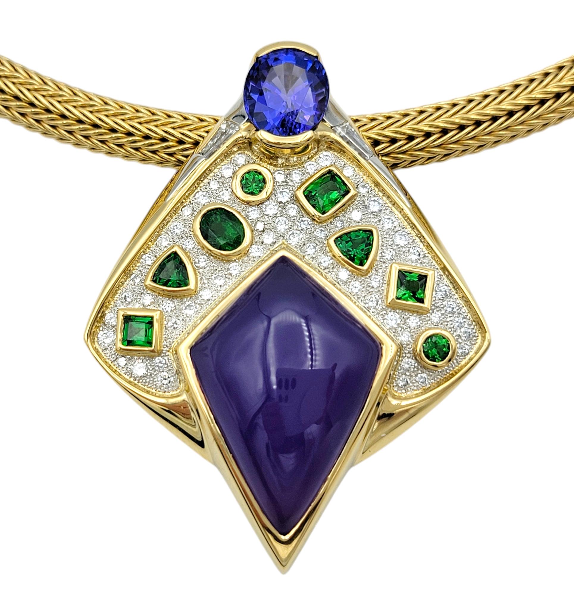 Oval Cut Contemporary Multi-Gemstone and Diamond 18 Karat Yellow Gold Statement Necklace For Sale