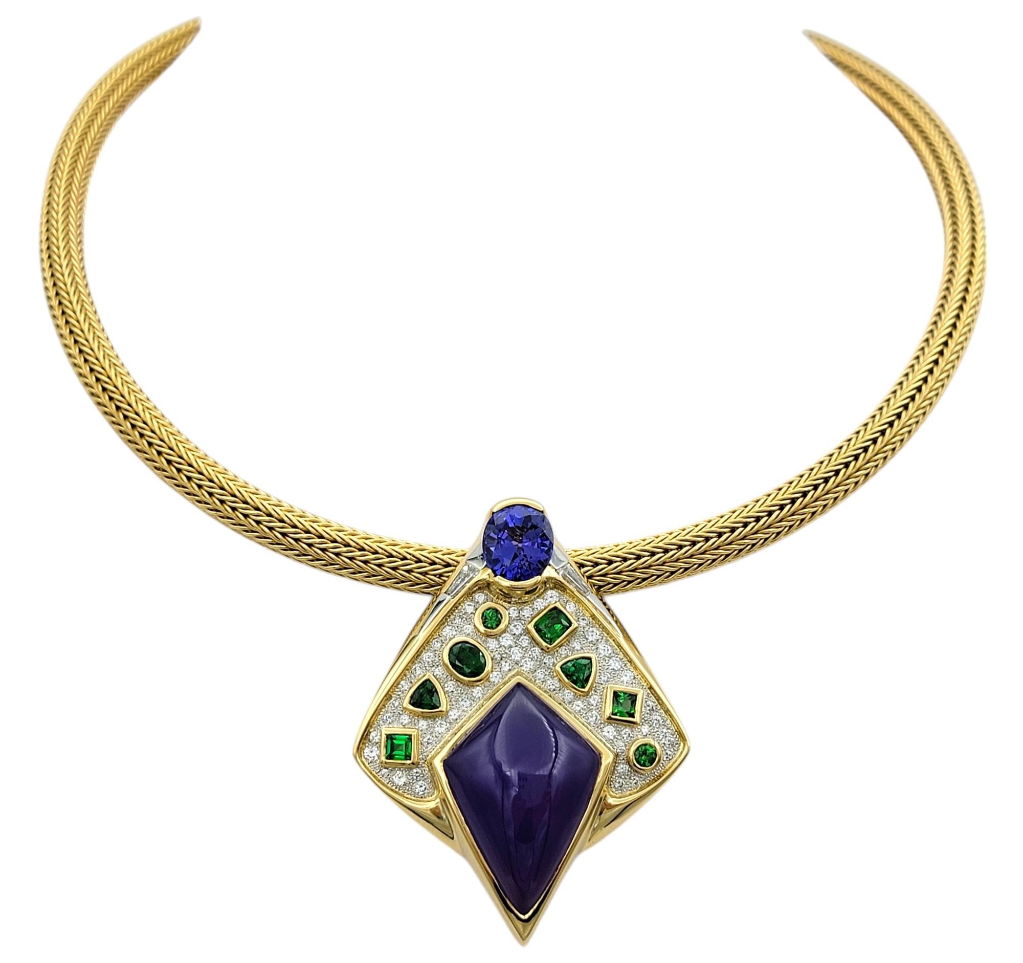 Contemporary Multi-Gemstone and Diamond 18 Karat Yellow Gold Statement Necklace In Good Condition For Sale In Scottsdale, AZ