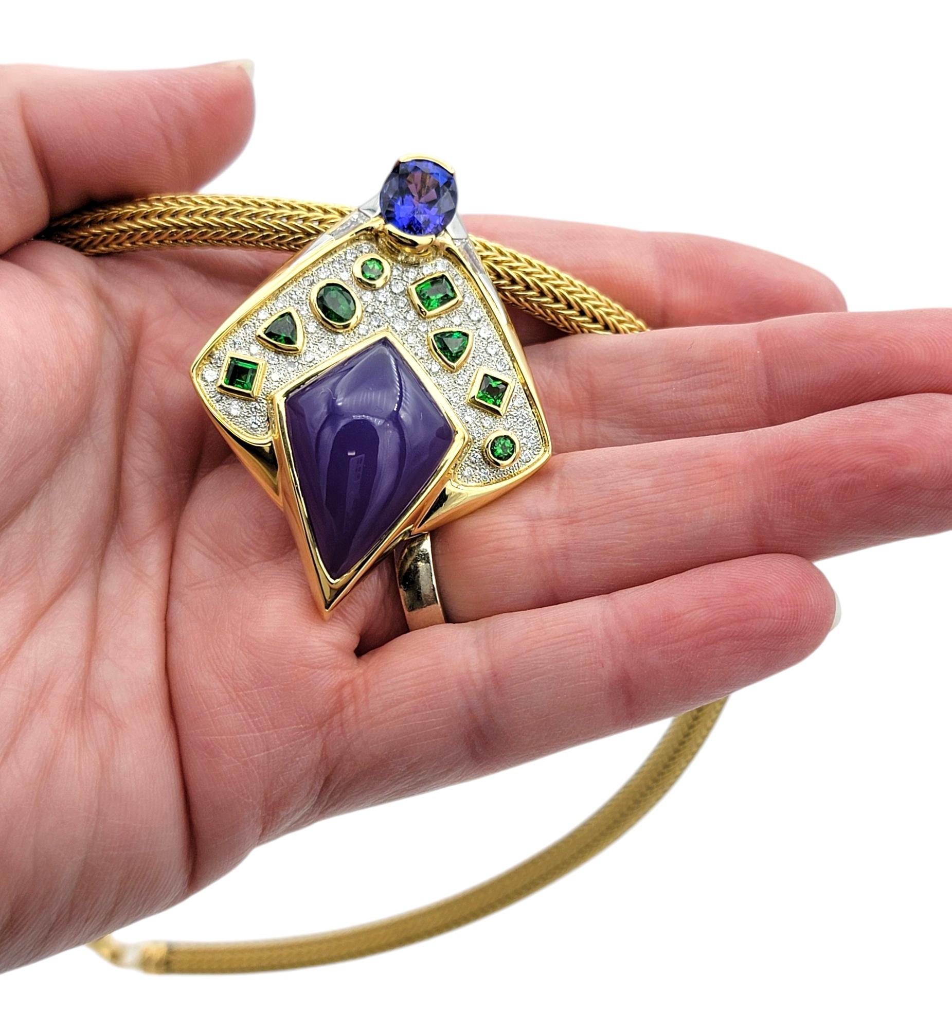 Contemporary Multi-Gemstone and Diamond 18 Karat Yellow Gold Statement Necklace For Sale 4