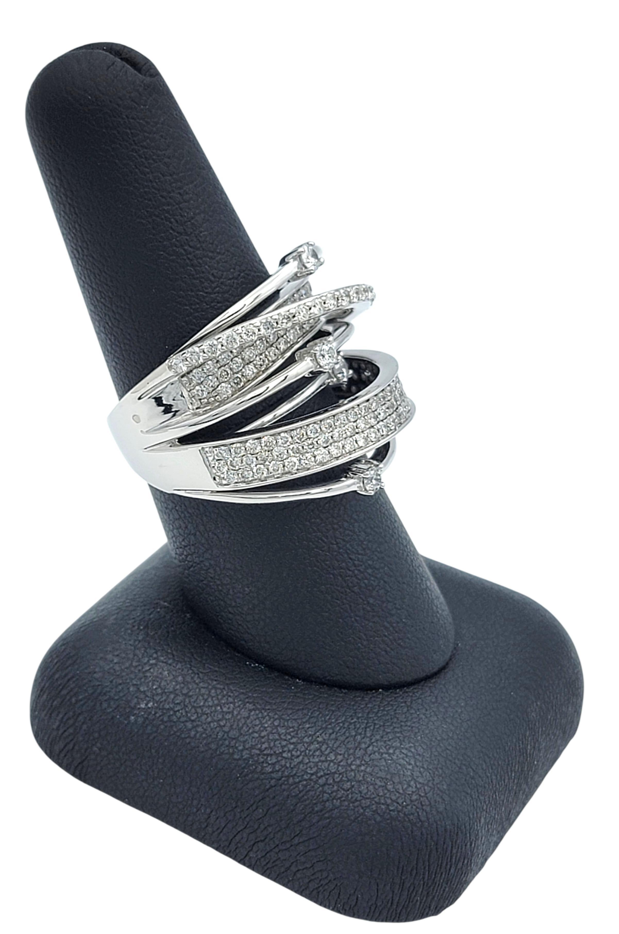 Contemporary Multi Row Wide Stacked Pavé Diamond Band Ring 14 Karat White Gold For Sale 5
