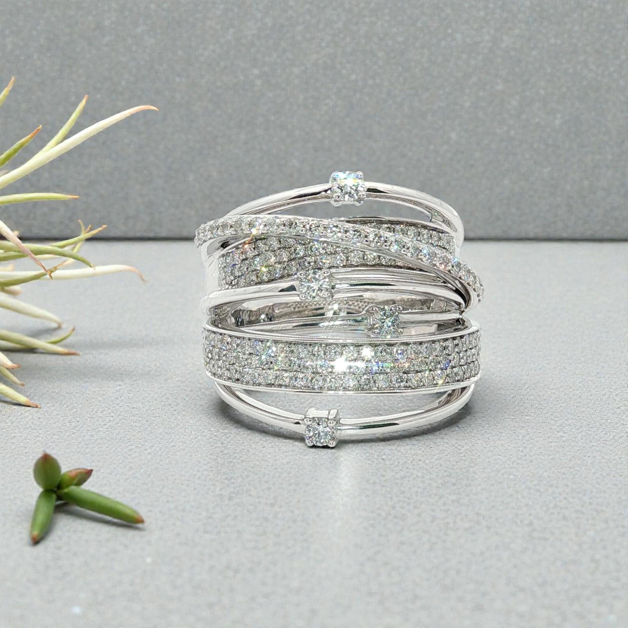 Contemporary Multi Row Wide Stacked Pavé Diamond Band Ring 14 Karat White Gold For Sale 6