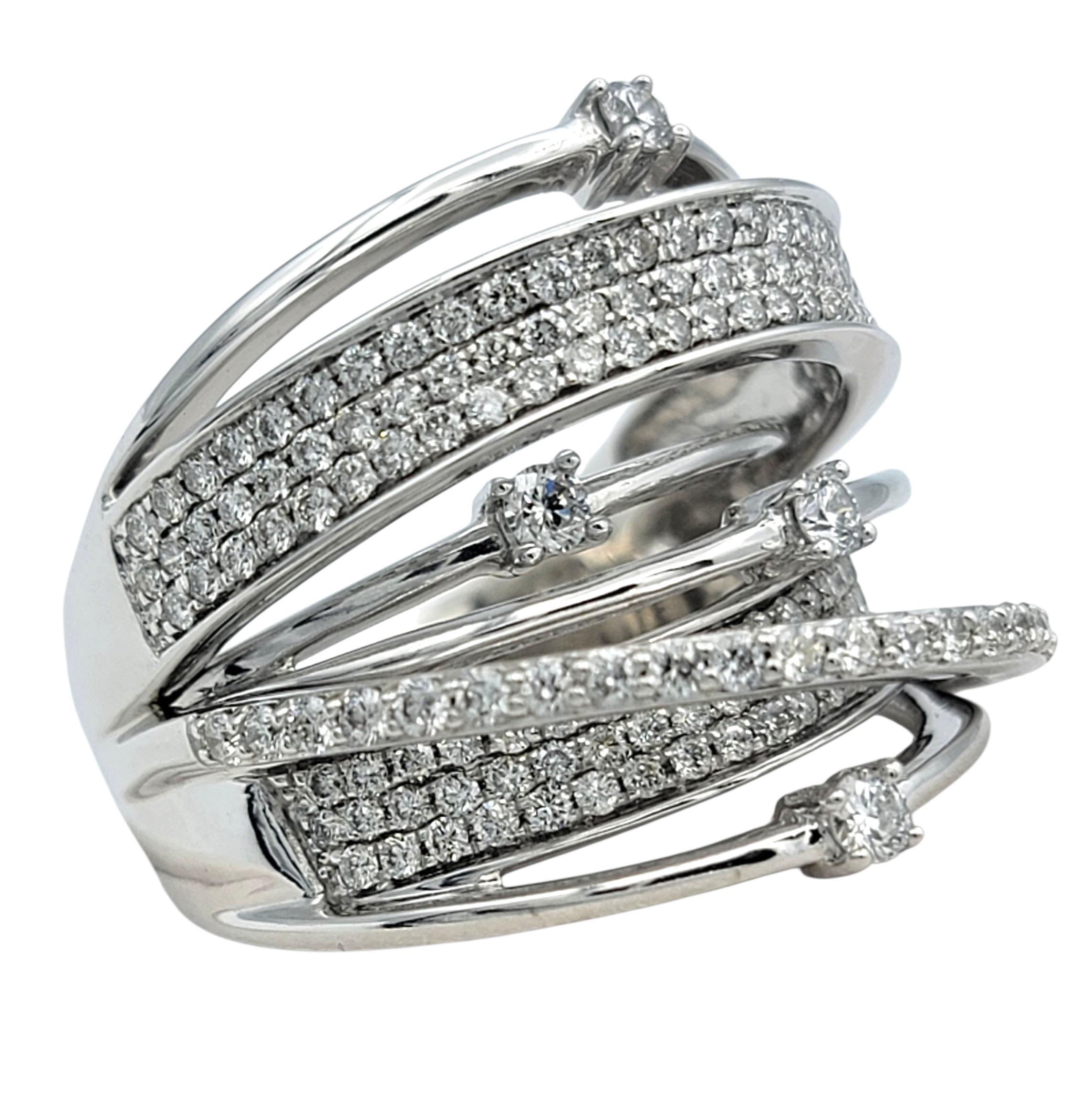 Contemporary Multi Row Wide Stacked Pavé Diamond Band Ring 14 Karat White Gold In Excellent Condition For Sale In Scottsdale, AZ