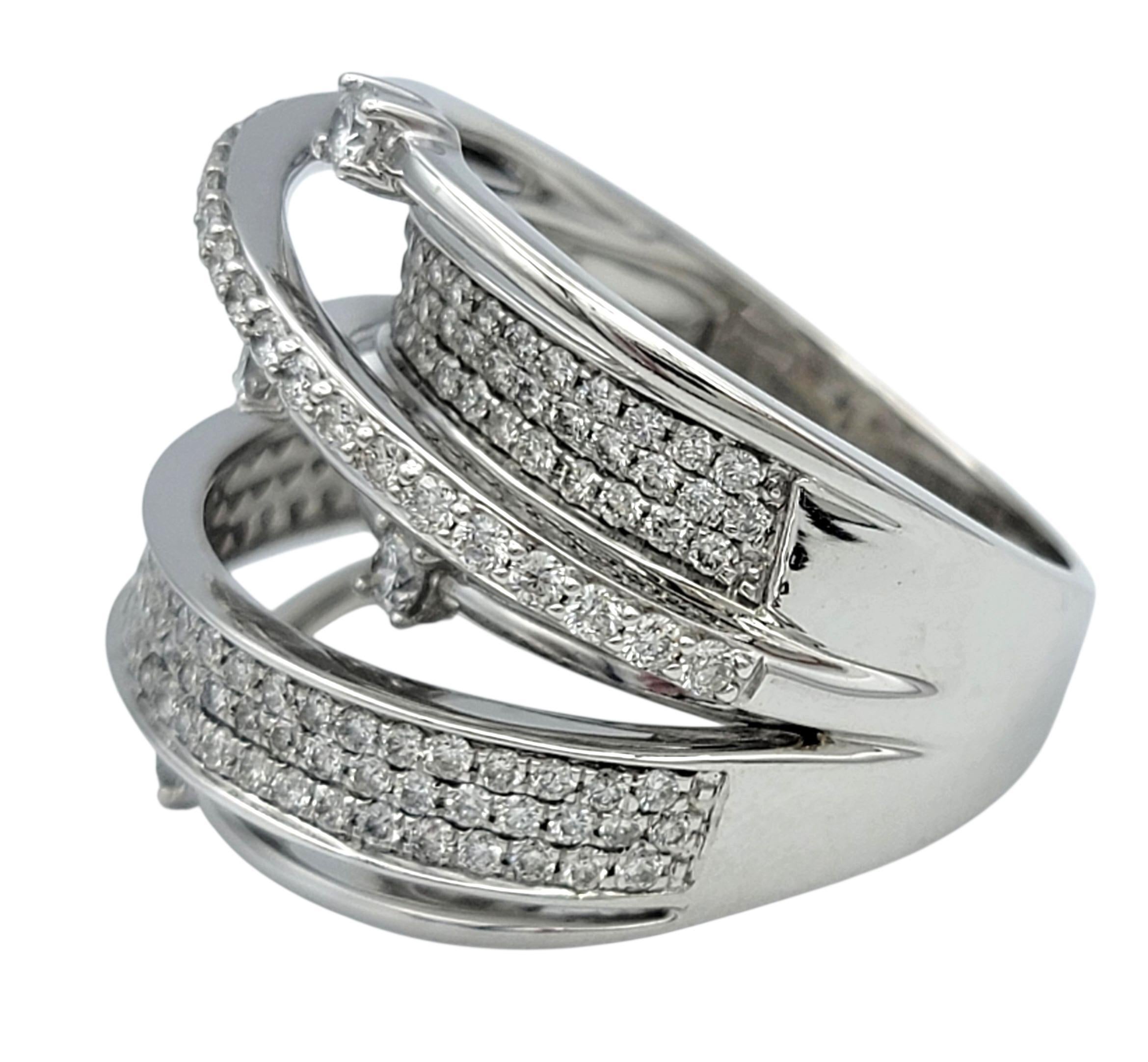 Women's Contemporary Multi Row Wide Stacked Pavé Diamond Band Ring 14 Karat White Gold For Sale