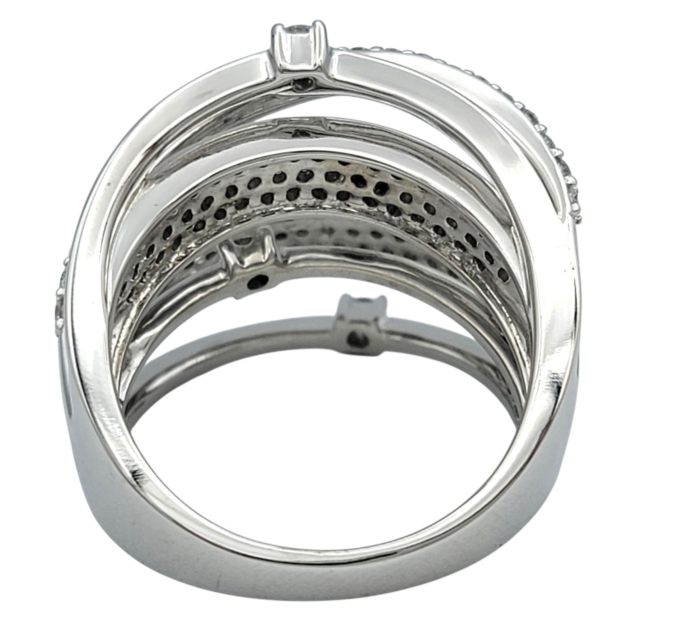 Contemporary Multi Row Wide Stacked Pavé Diamond Band Ring 14 Karat White Gold For Sale 1