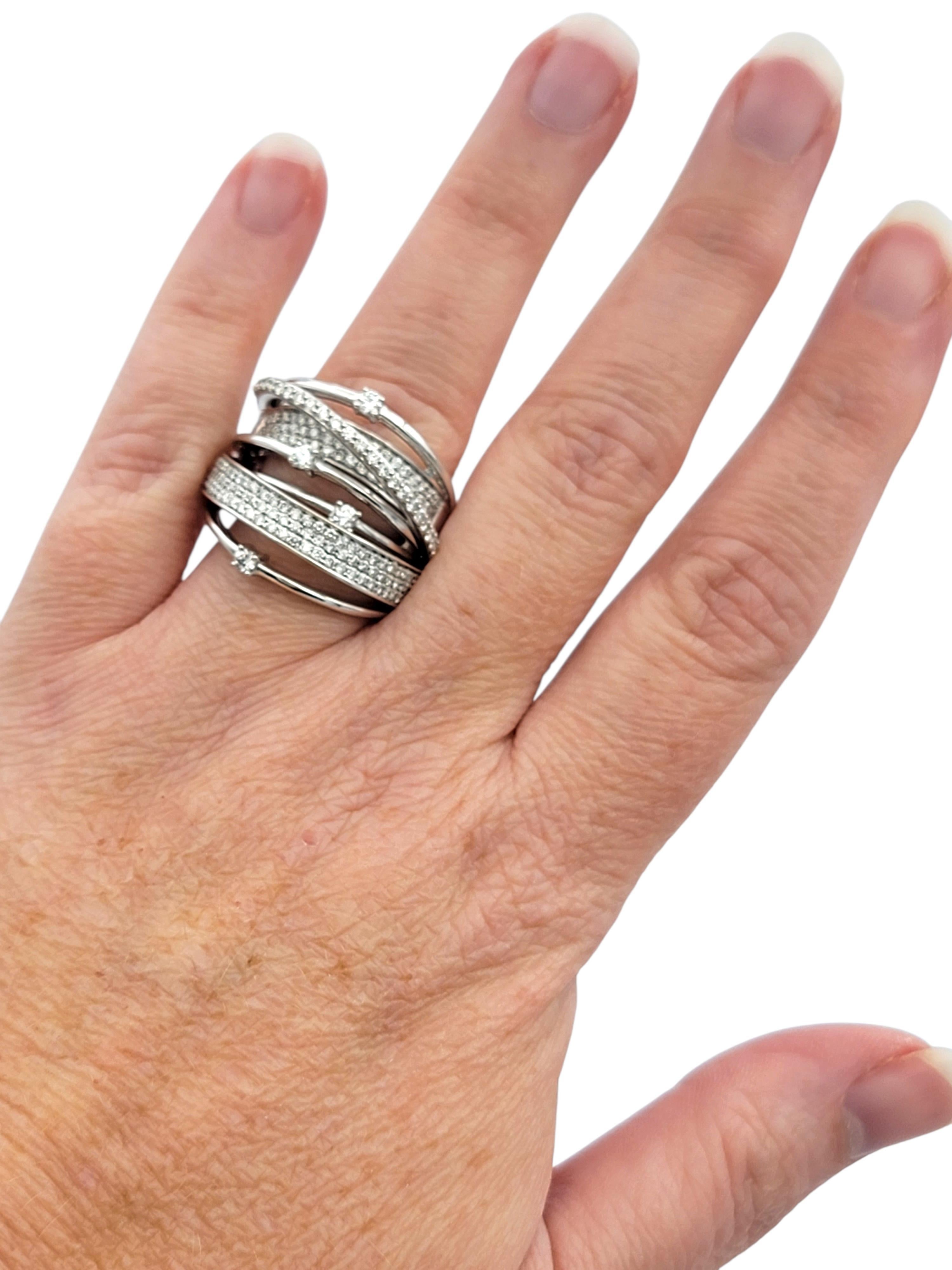 Contemporary Multi Row Wide Stacked Pavé Diamond Band Ring 14 Karat White Gold For Sale 3