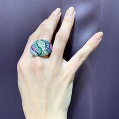 Rosior one-off Multi-Color Gemstone Cocktail Ring set in White Gold