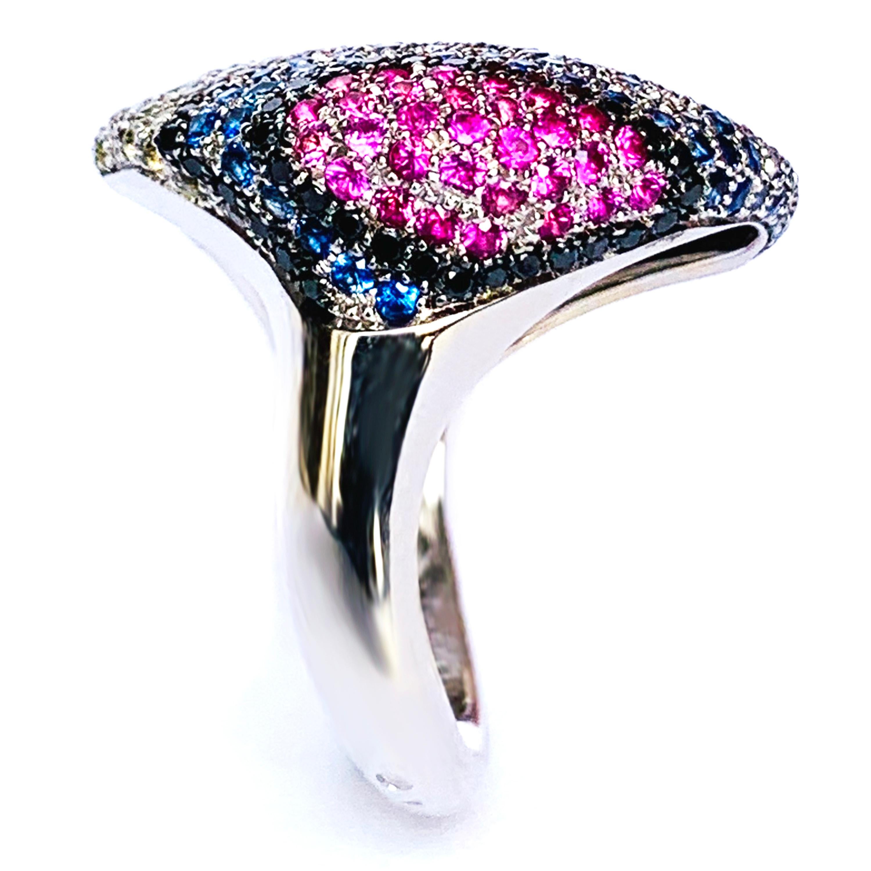 Round Cut Rosior one-off Multi-Color Gemstone Cocktail Ring set in White Gold For Sale