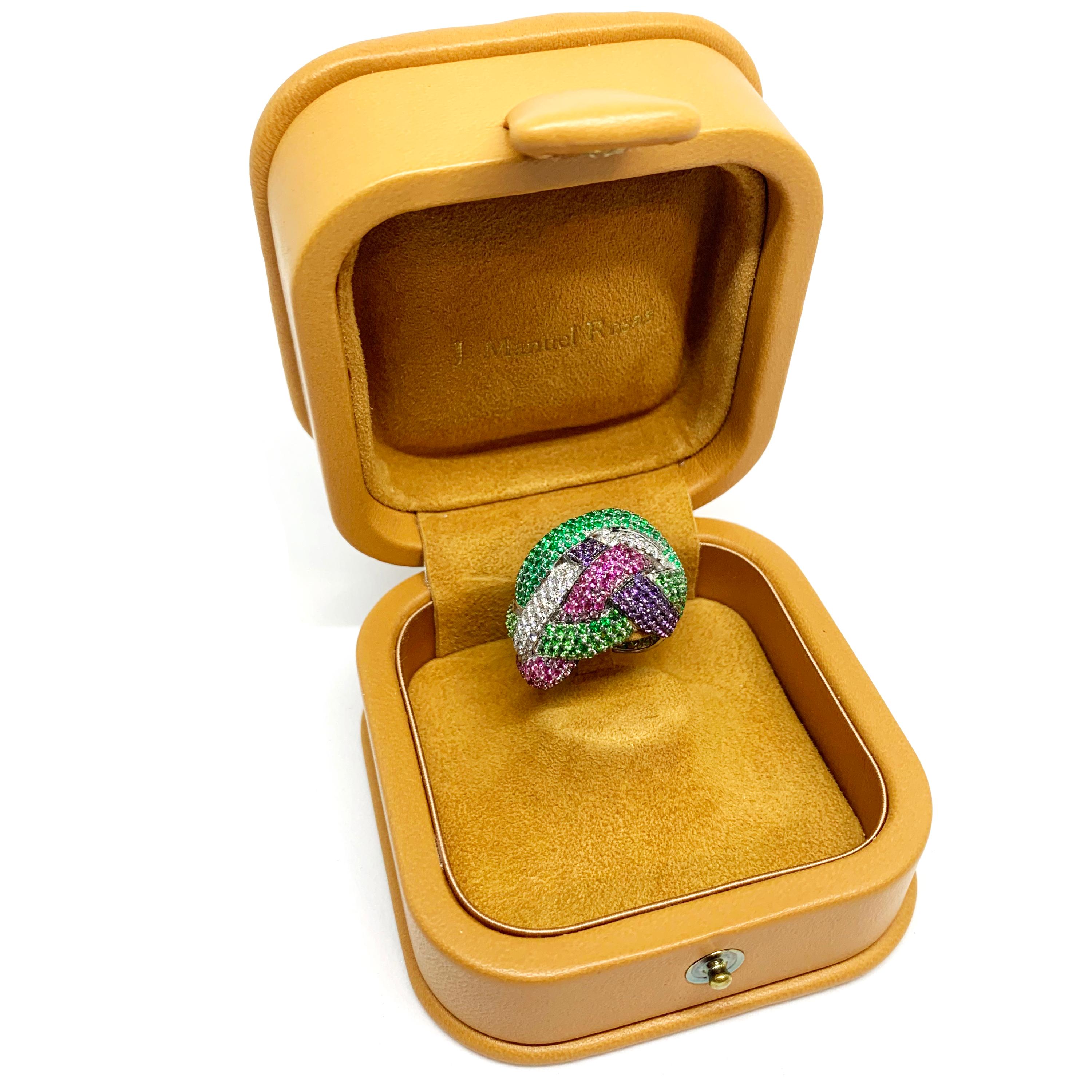 Contemporary Rosior one-off Multi-Color Gemstone Cocktail Ring set in White Gold